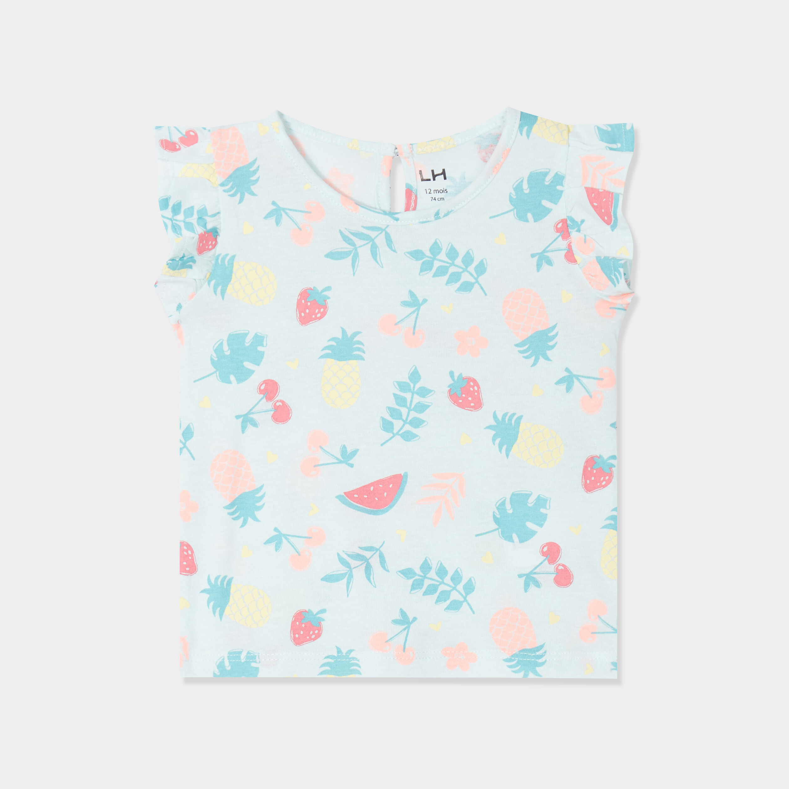 t shirt manches volants col rond coton bleu pastel bebef T-shirt manches volants col rond coton bleu pastel bébé fille