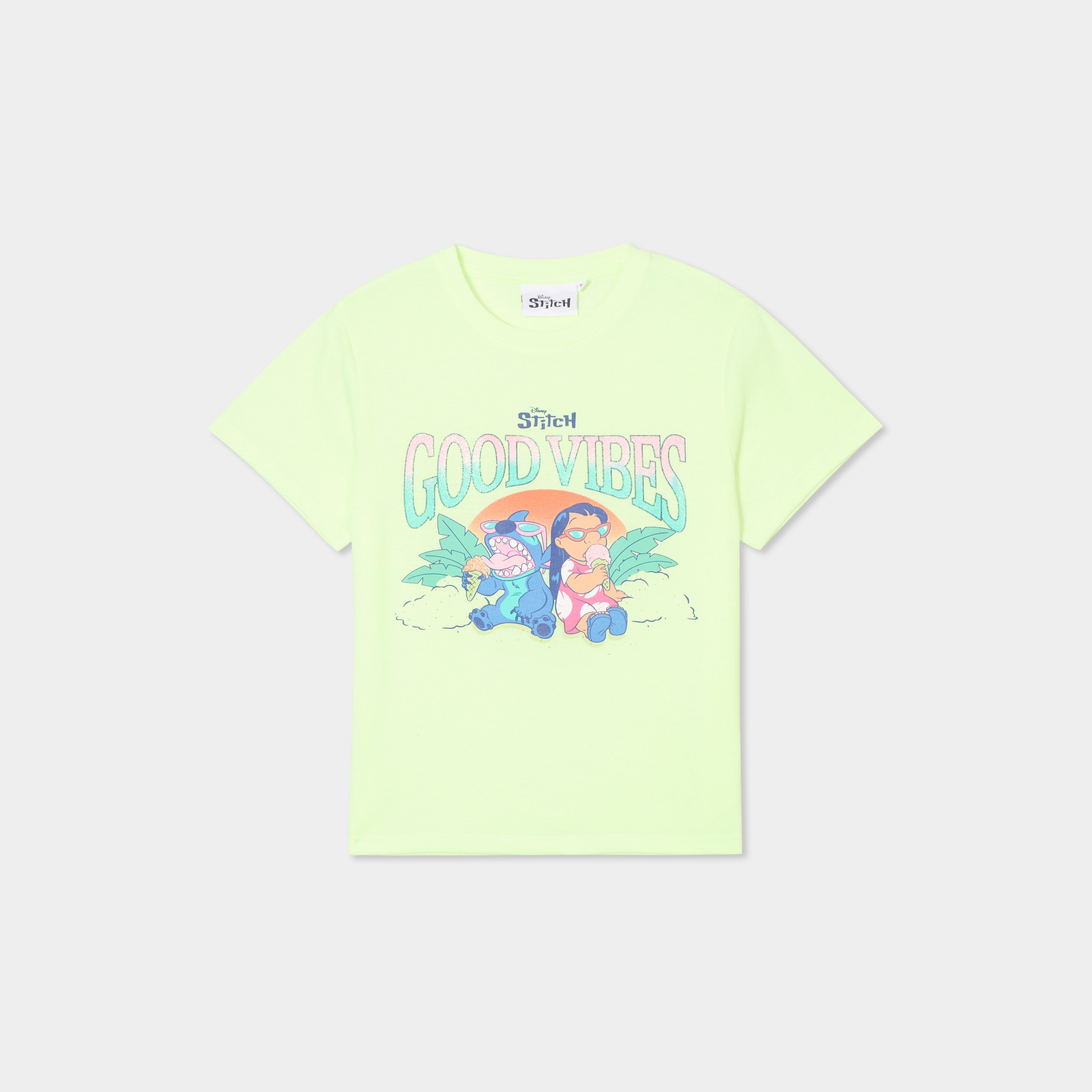 t shirt manches courtes stitch jaune fluo fille T-shirt manches courtes Stitch jaune fluo fille