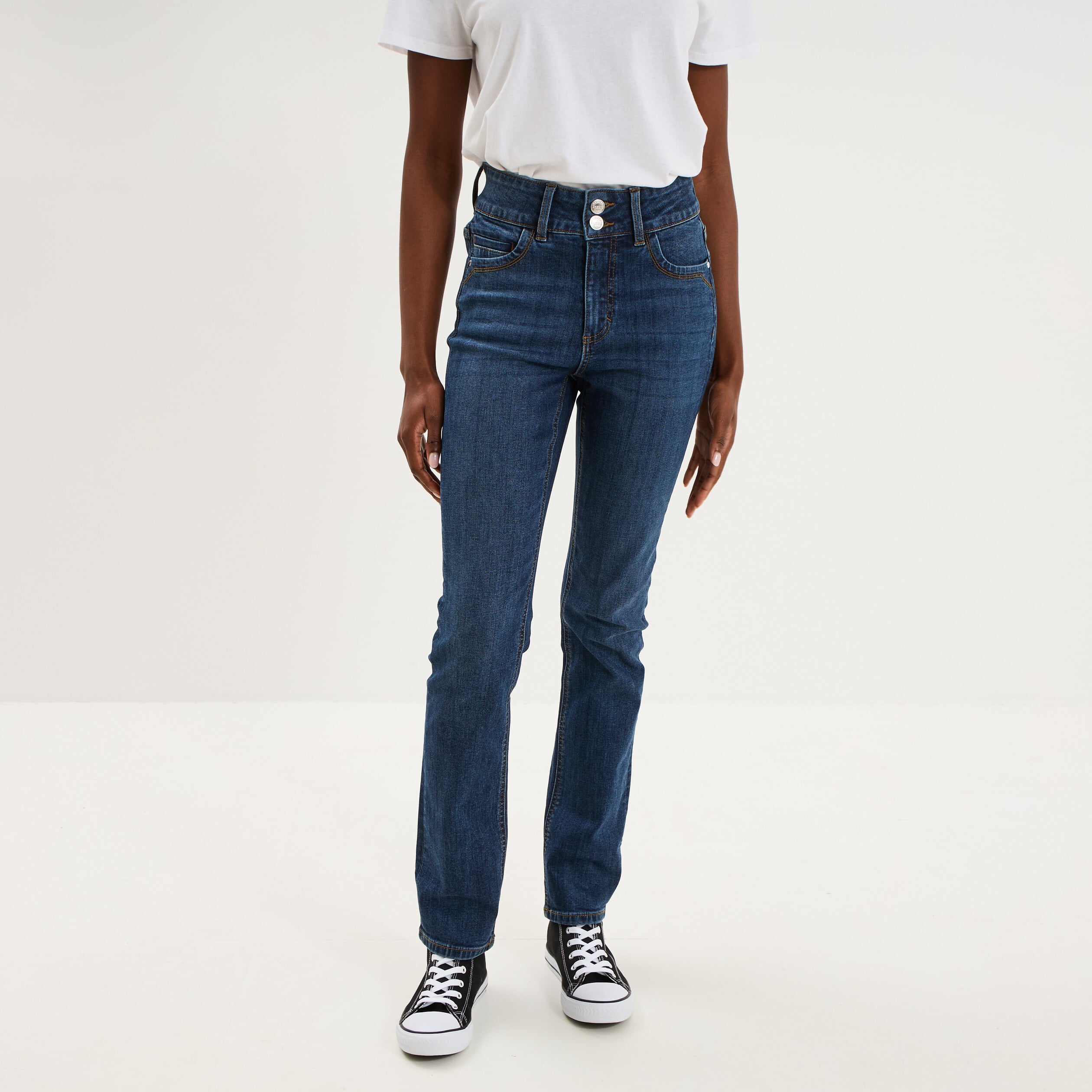 Jean denim droit en coton denim brut femme
