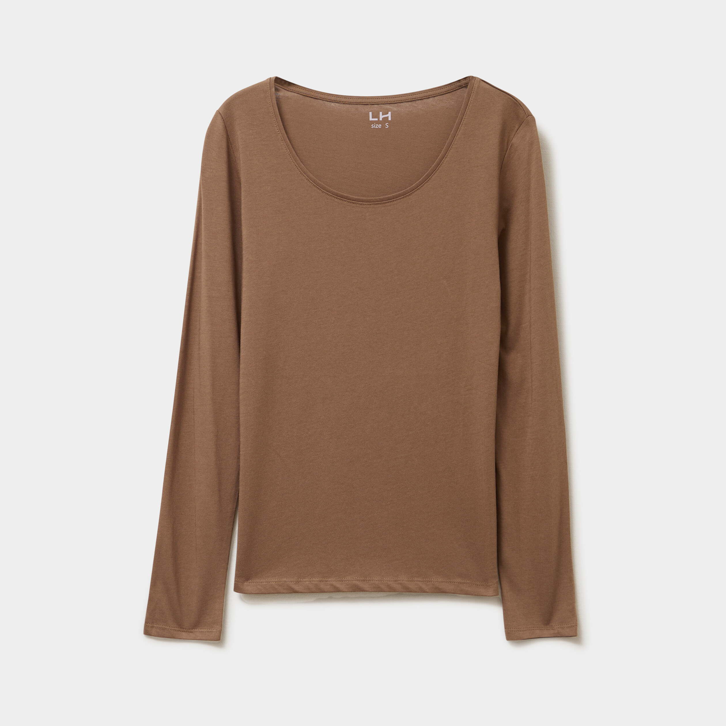 t shirt coton col rond manches longues taupe femme T-shirt coton col rond manches longues taupe femme