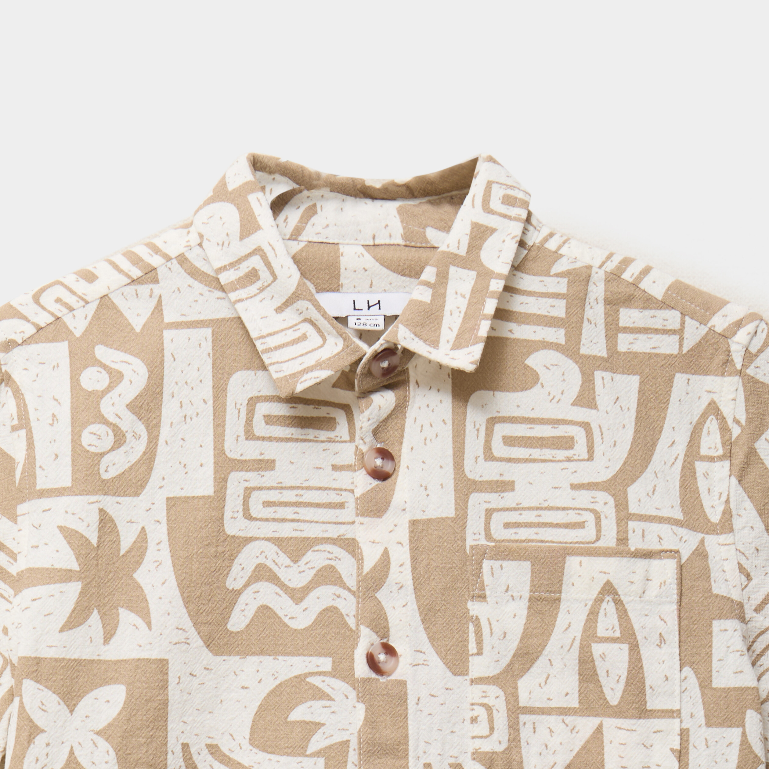 Chemise droite manches courtes coton sable gar&ccedil;on