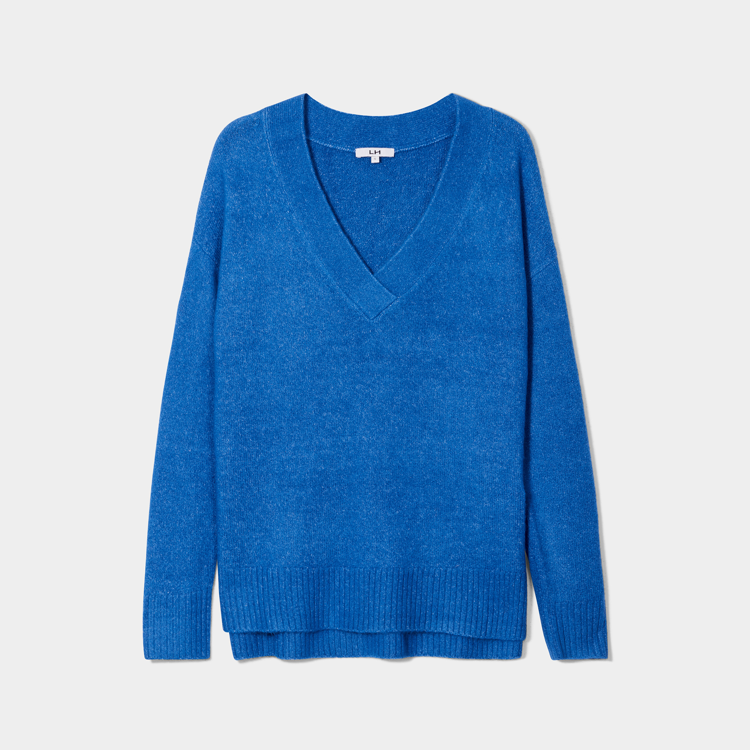 Pull col en V fentes aux côtés bleu roi femme