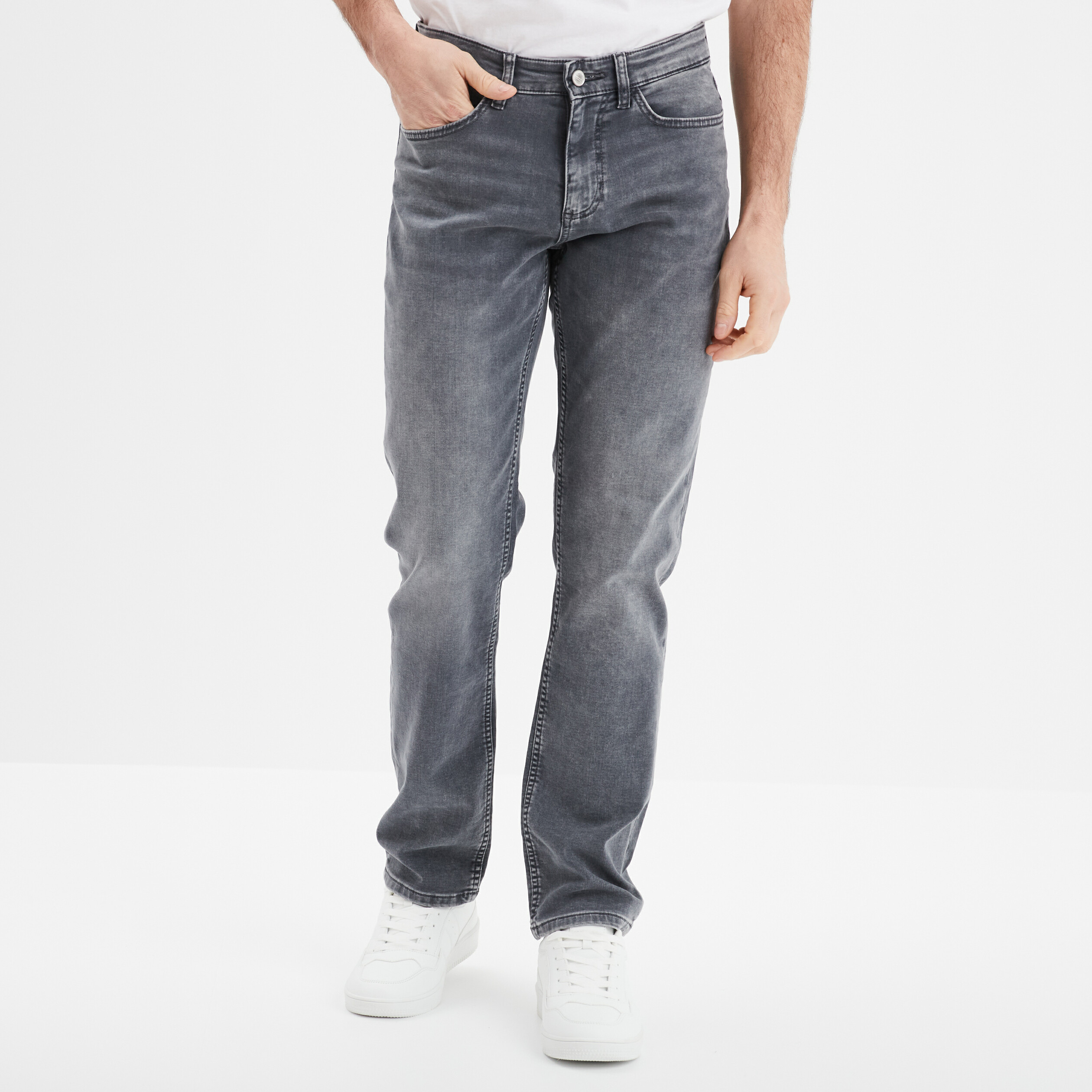 Jean stretch coupe regular denim gris homme