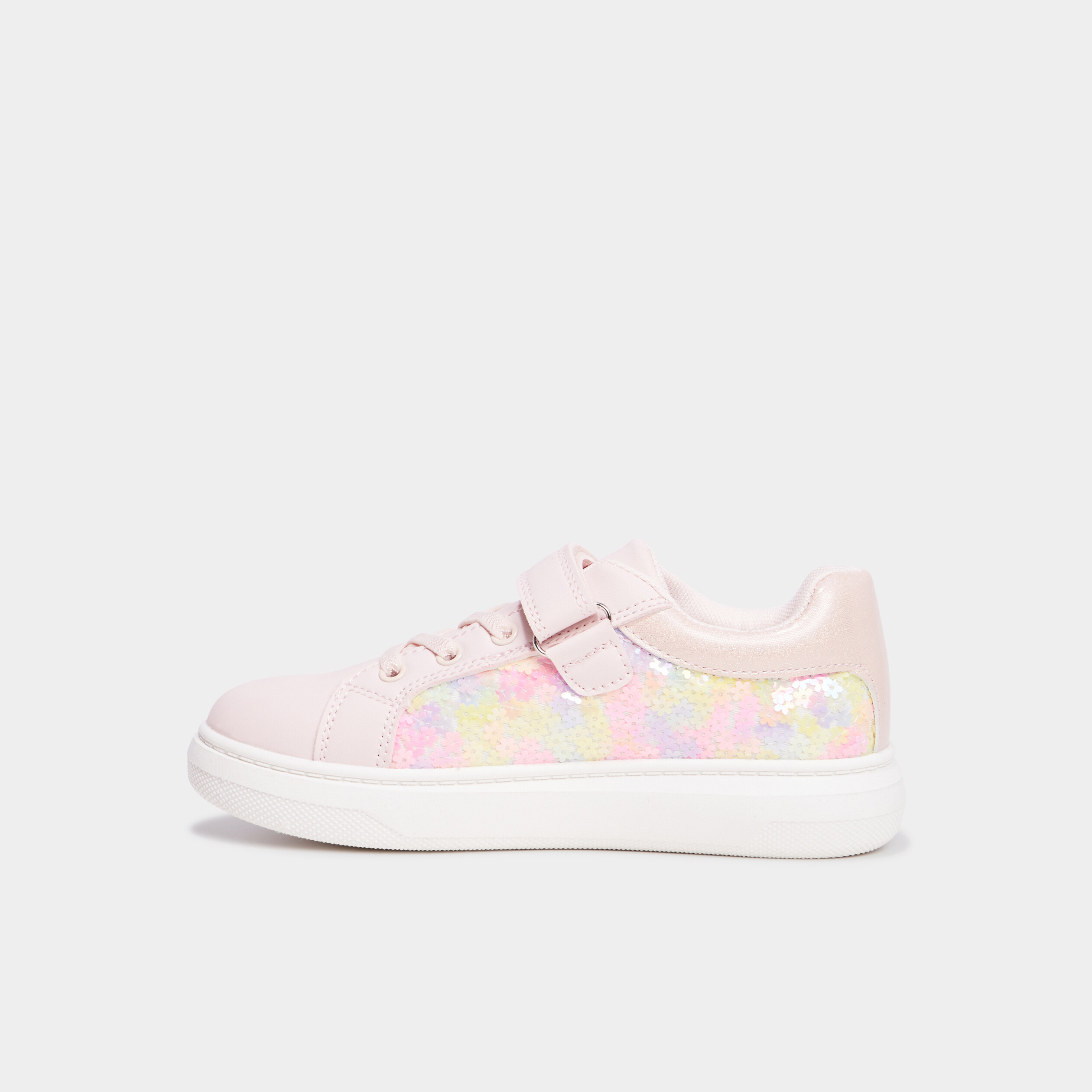 Tennis basses &agrave; scratchs et sequins rose fille