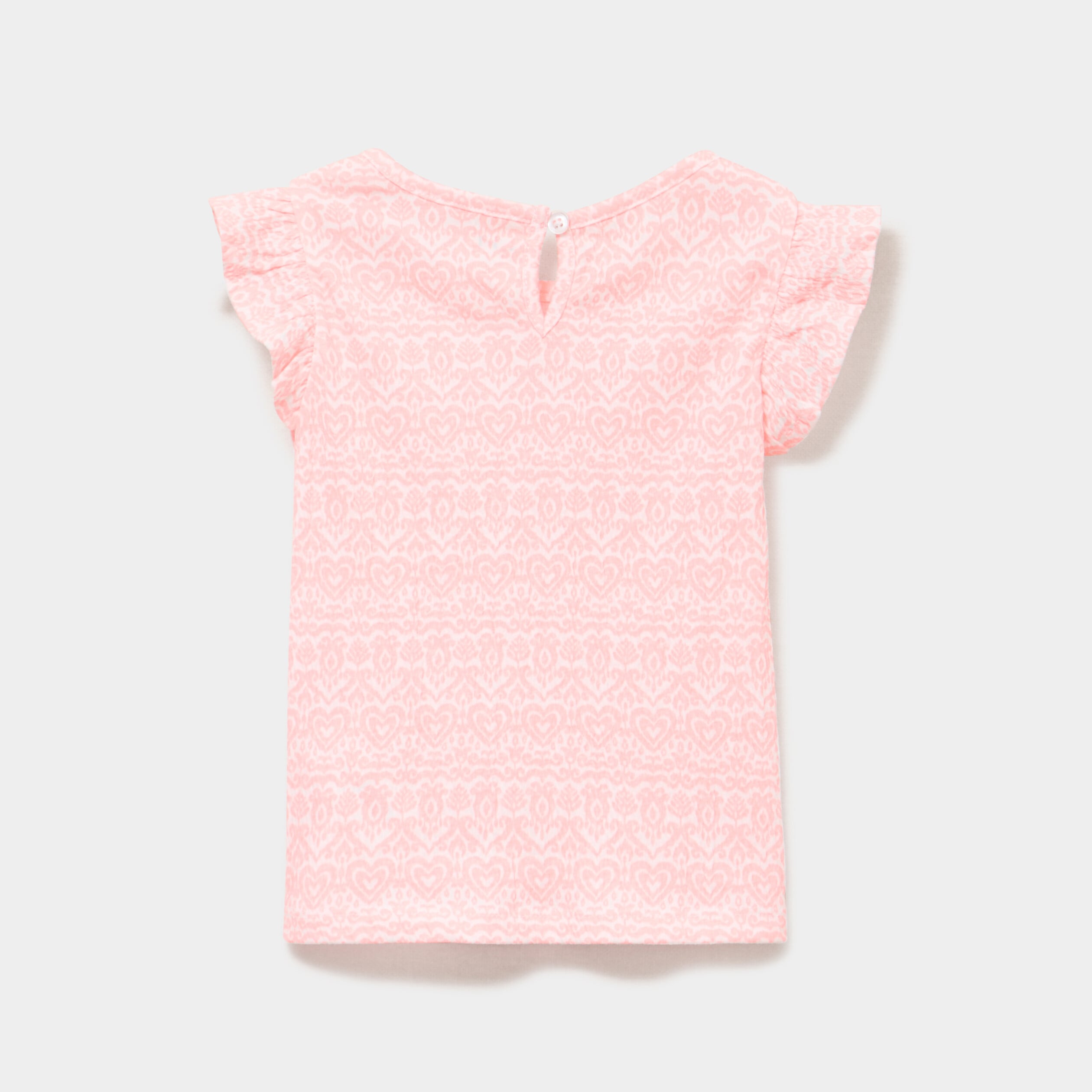T-shirt relief&eacute; manches volants coton rose fluo b&eacute;b&eacute; fille
