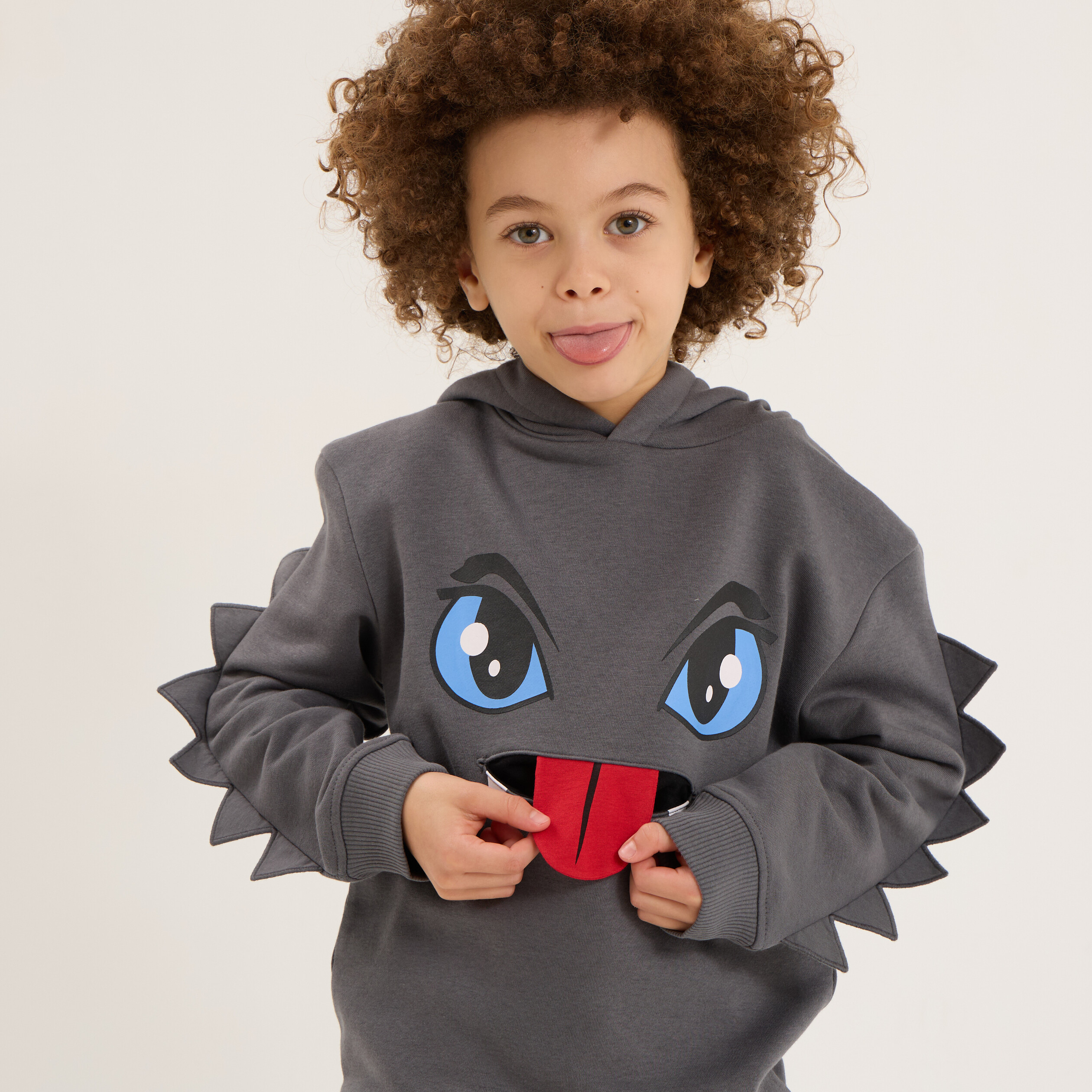 sweat hoodie details fantaisie coton gris fonce garcon Sweat hoodie détails fantaisie coton gris foncé garçon