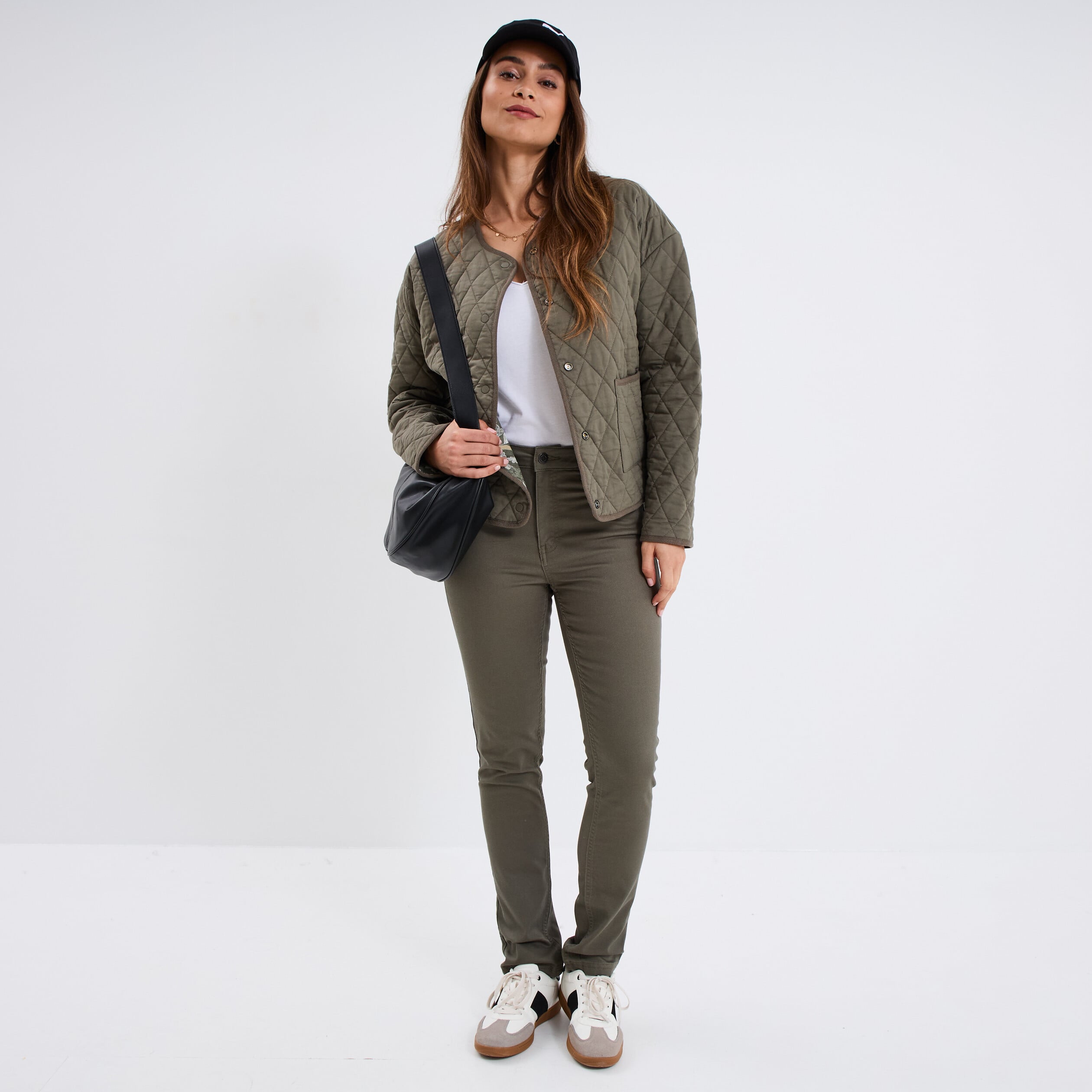 Pantalon slim stretch vert kaki femme
