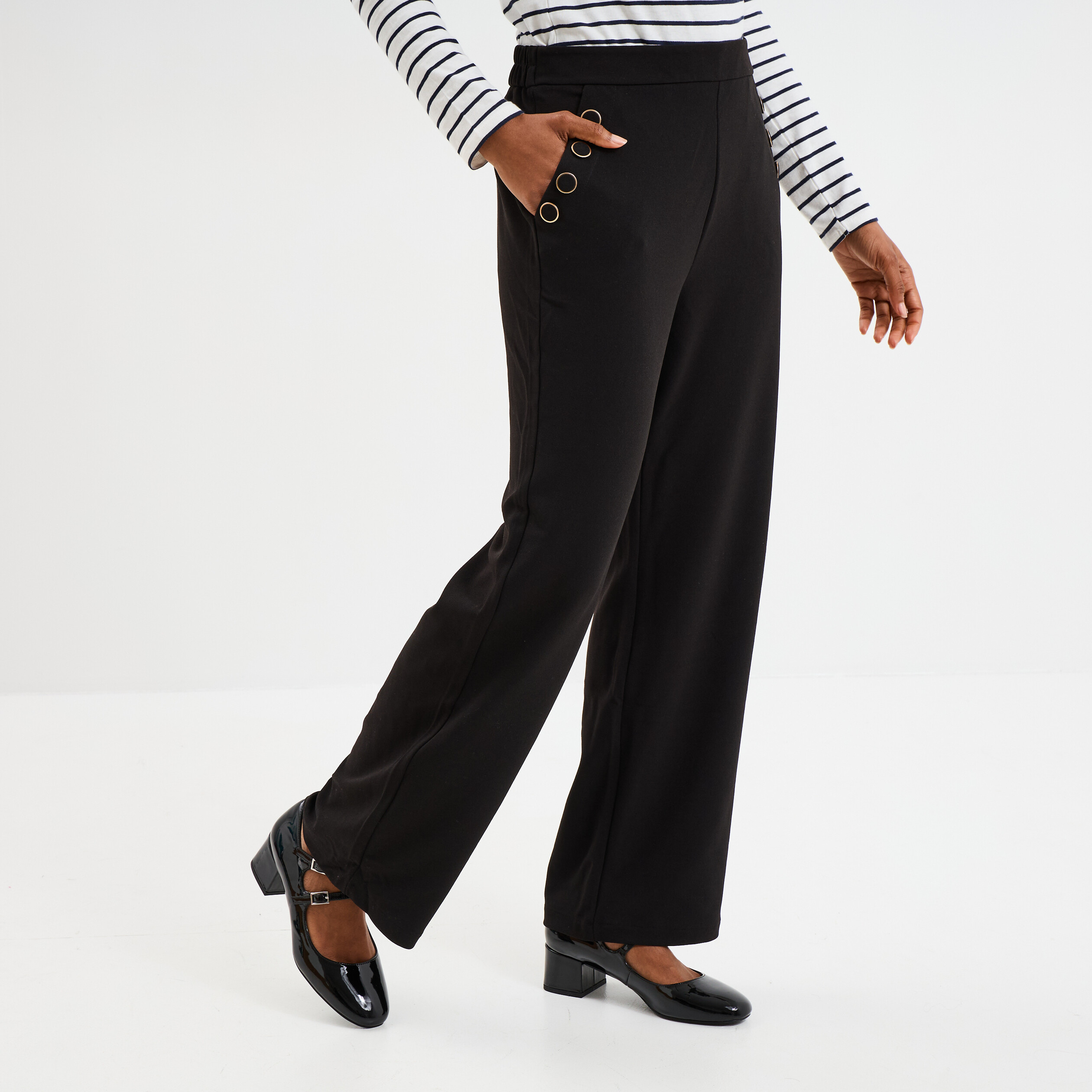 Pantalon droit taille elastique femme hotsell