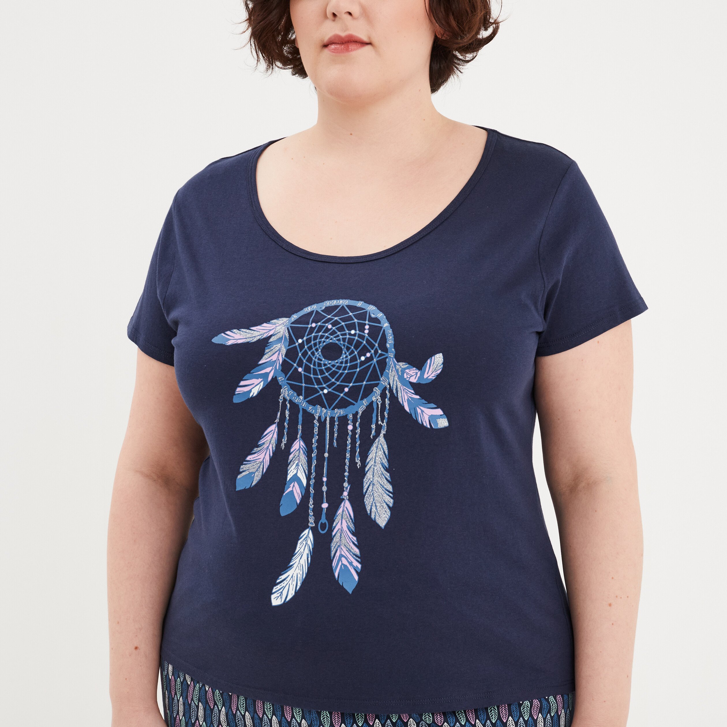 ensemble pyjama corsaire 2 pieces coton bleu marine femmegt Ensemble pyjama corsaire 2 pièces coton bleu marine femme grande taille