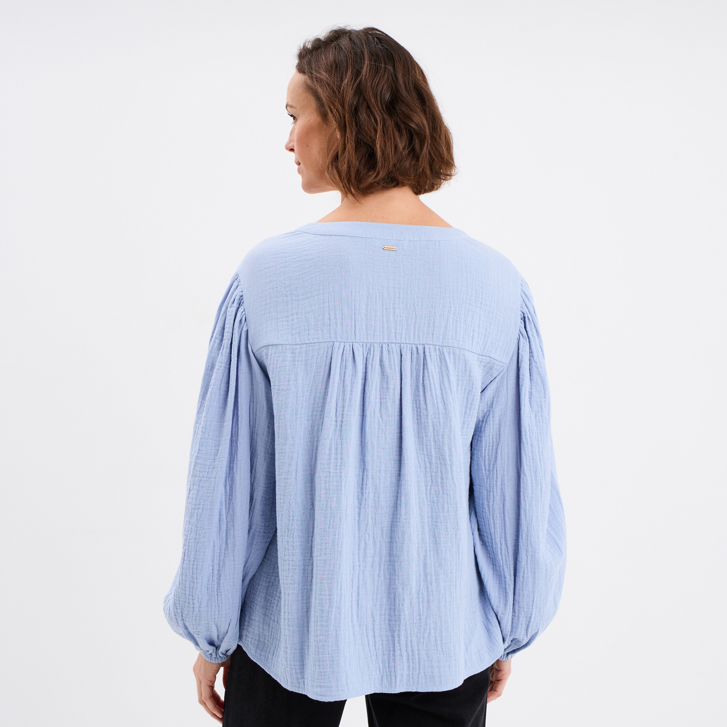 blouse col tunisien gaze de coton creeks bleu lavande femme Blouse col tunisien gaze de coton Creeks bleu lavande femme