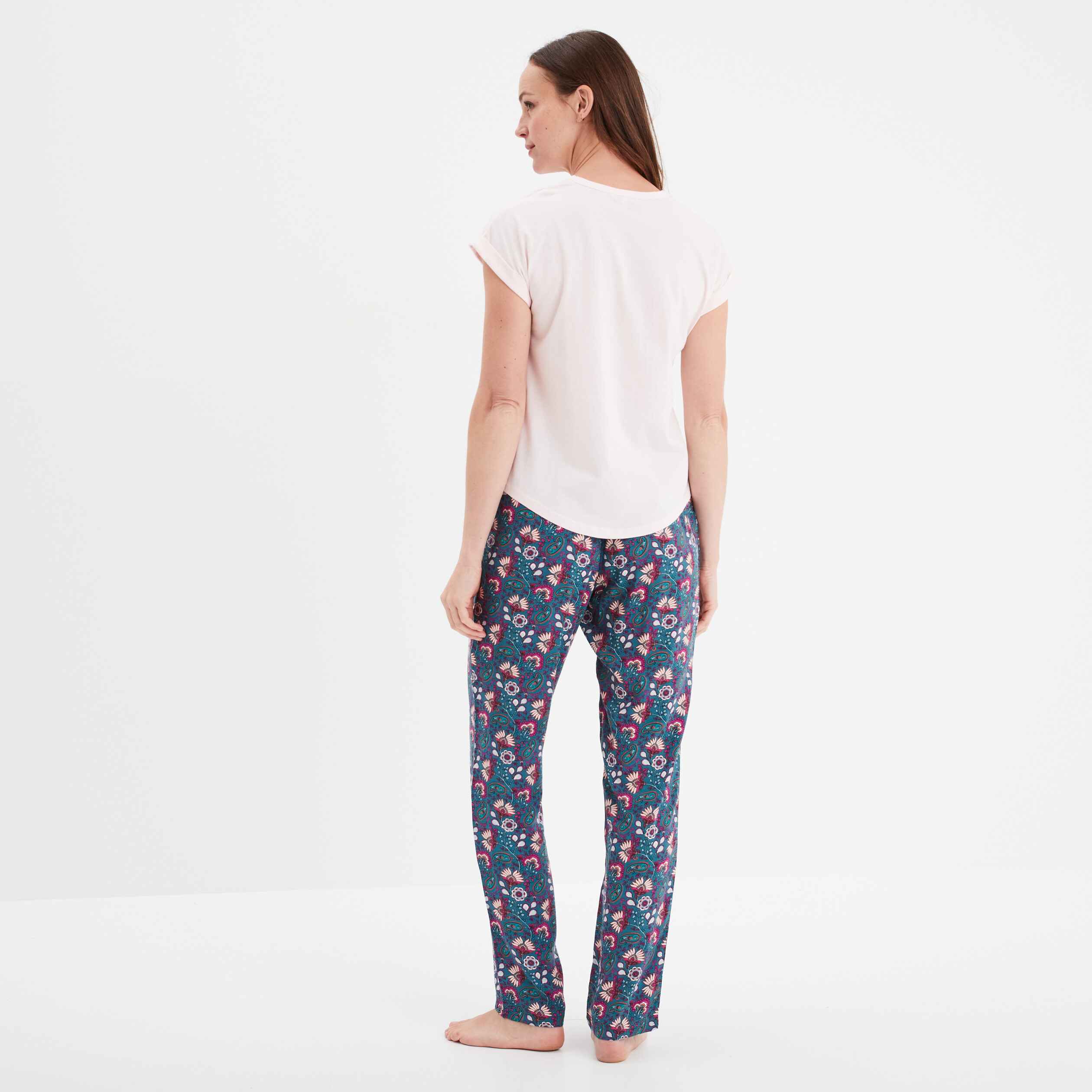ensemble pyjama col rond 2 pieces fluide bleu canard femme Ensemble pyjama col rond 2 pièces fluide bleu canard femme