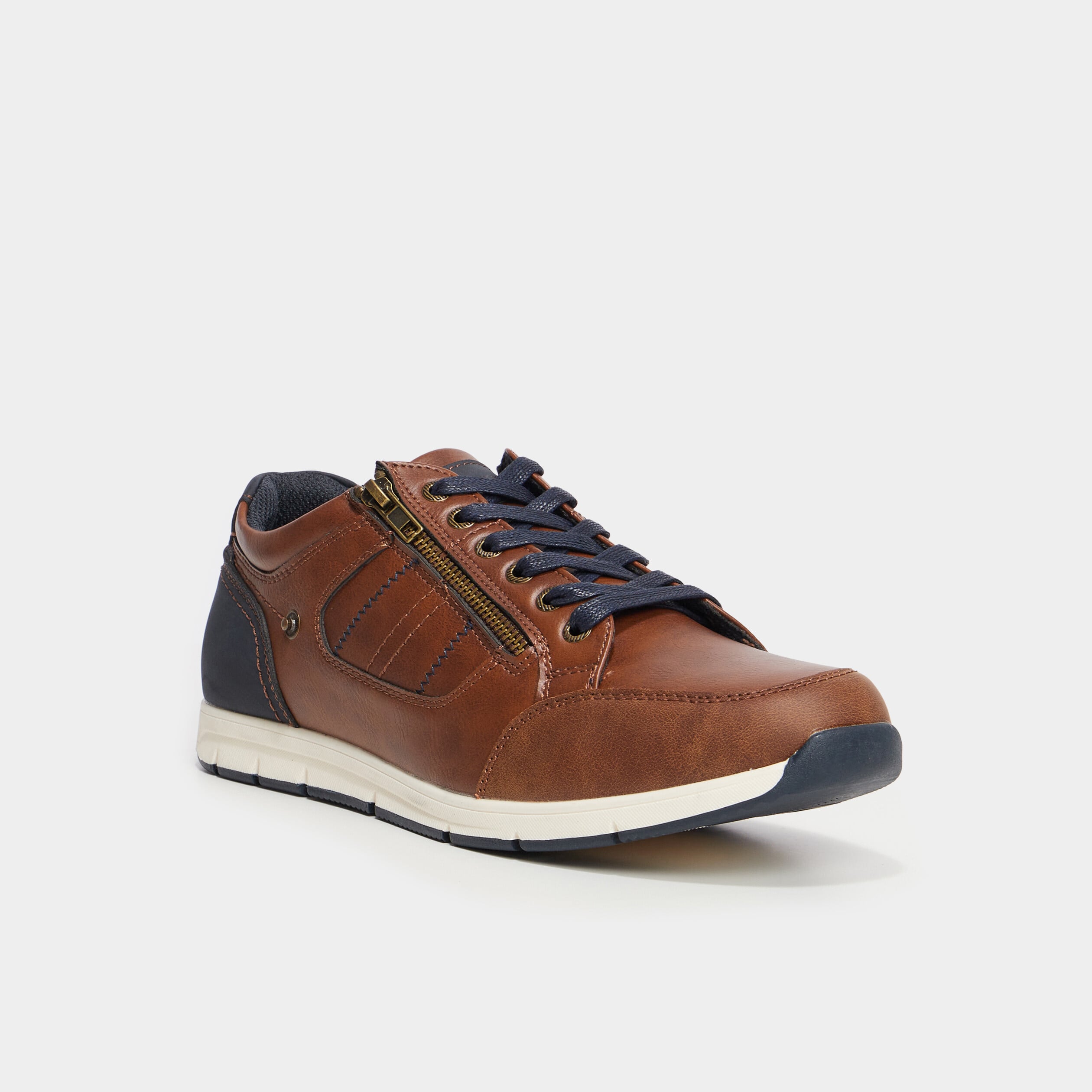 Derbies d&eacute;tails zipp&eacute;s marron homme