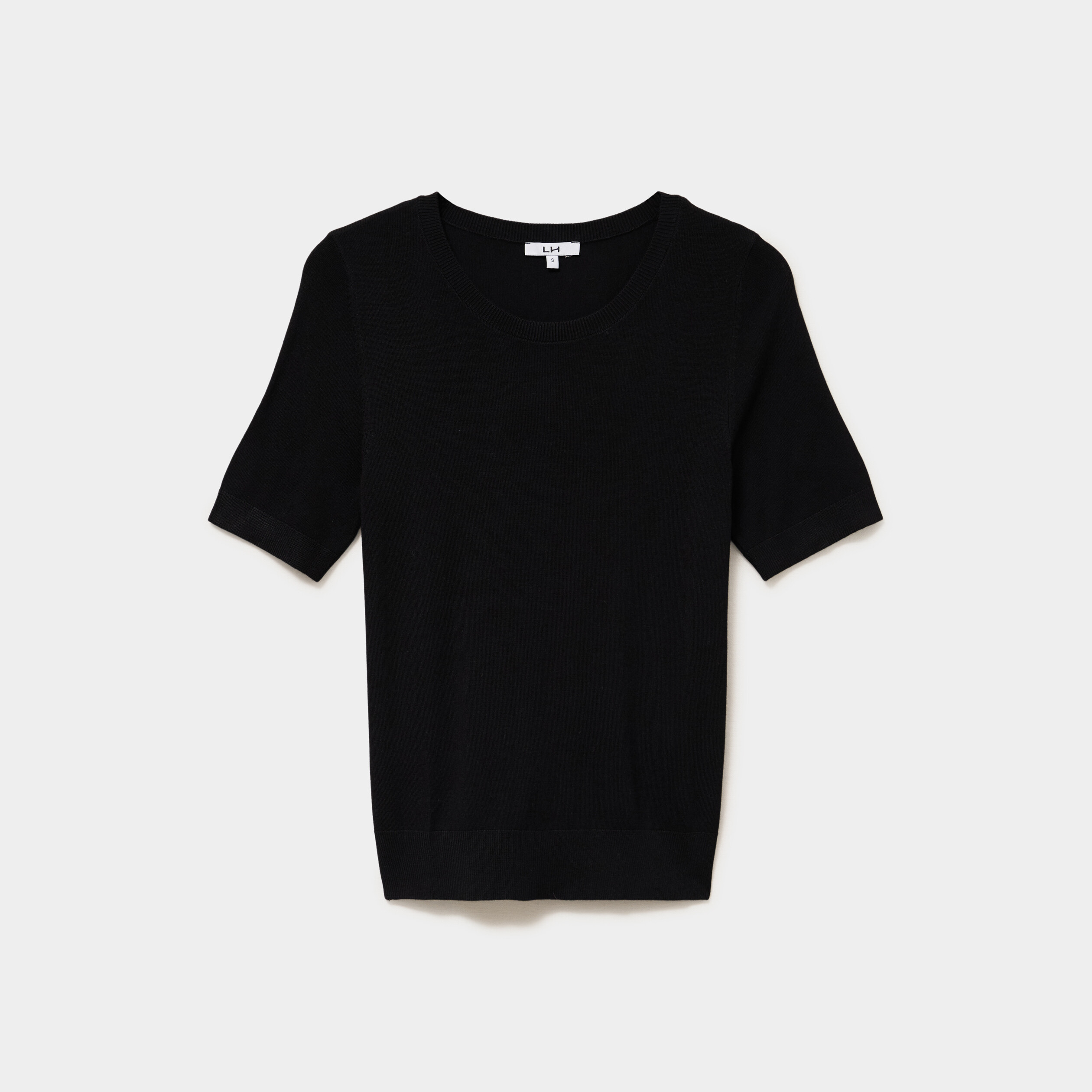 Pull manches courtes col rond noir femme