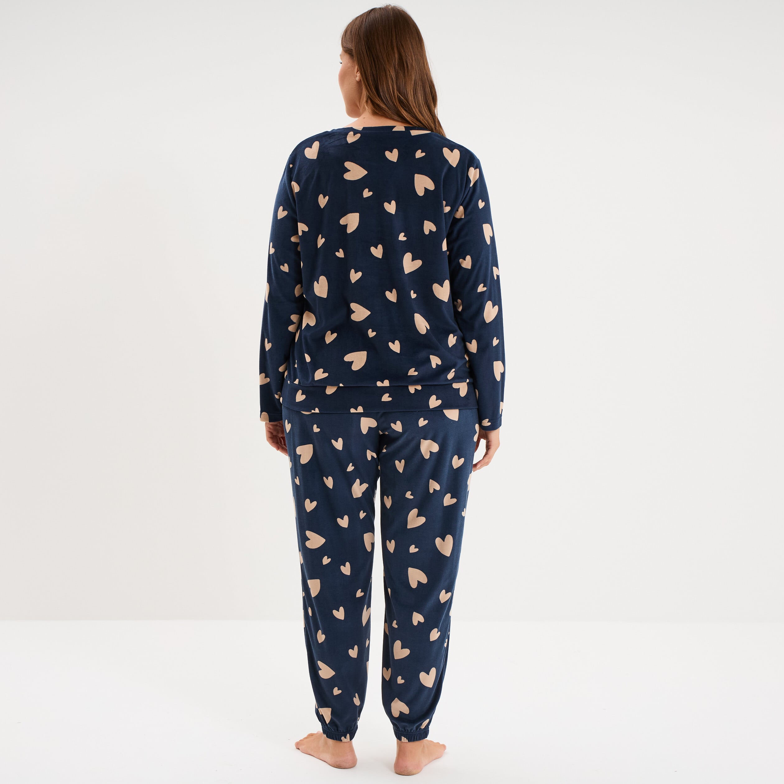 Ensemble velours pyjama t-shirt pantalon bleu gris femme grande taille