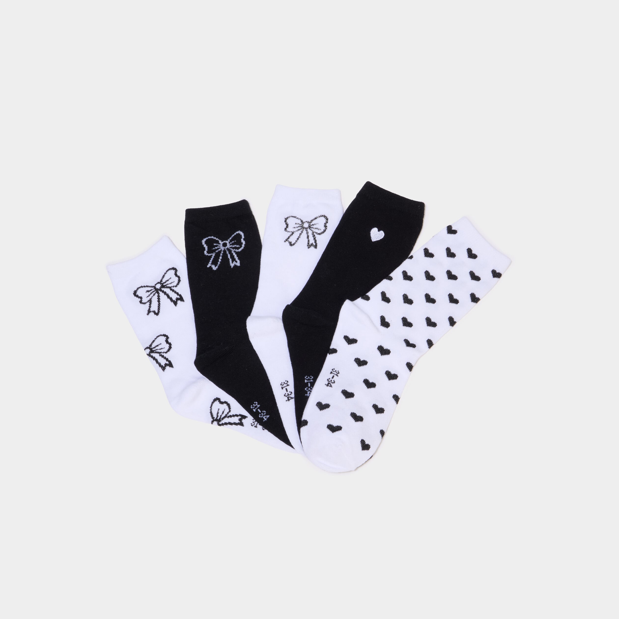 Lot 5 paires chaussettes &agrave; motifs noir fille