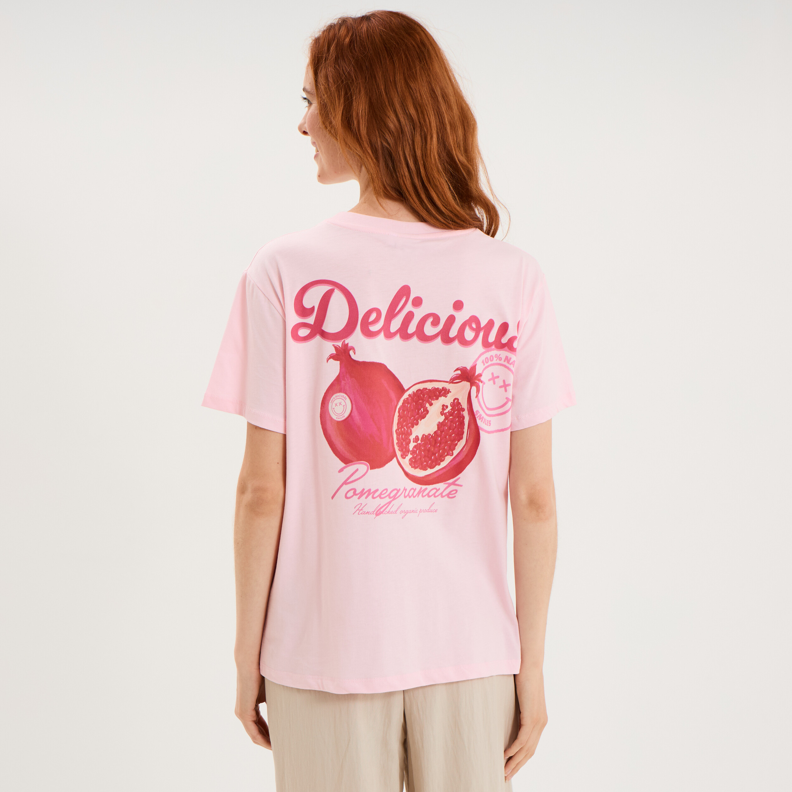 T-shirt col rond coton Smiley World rose femme