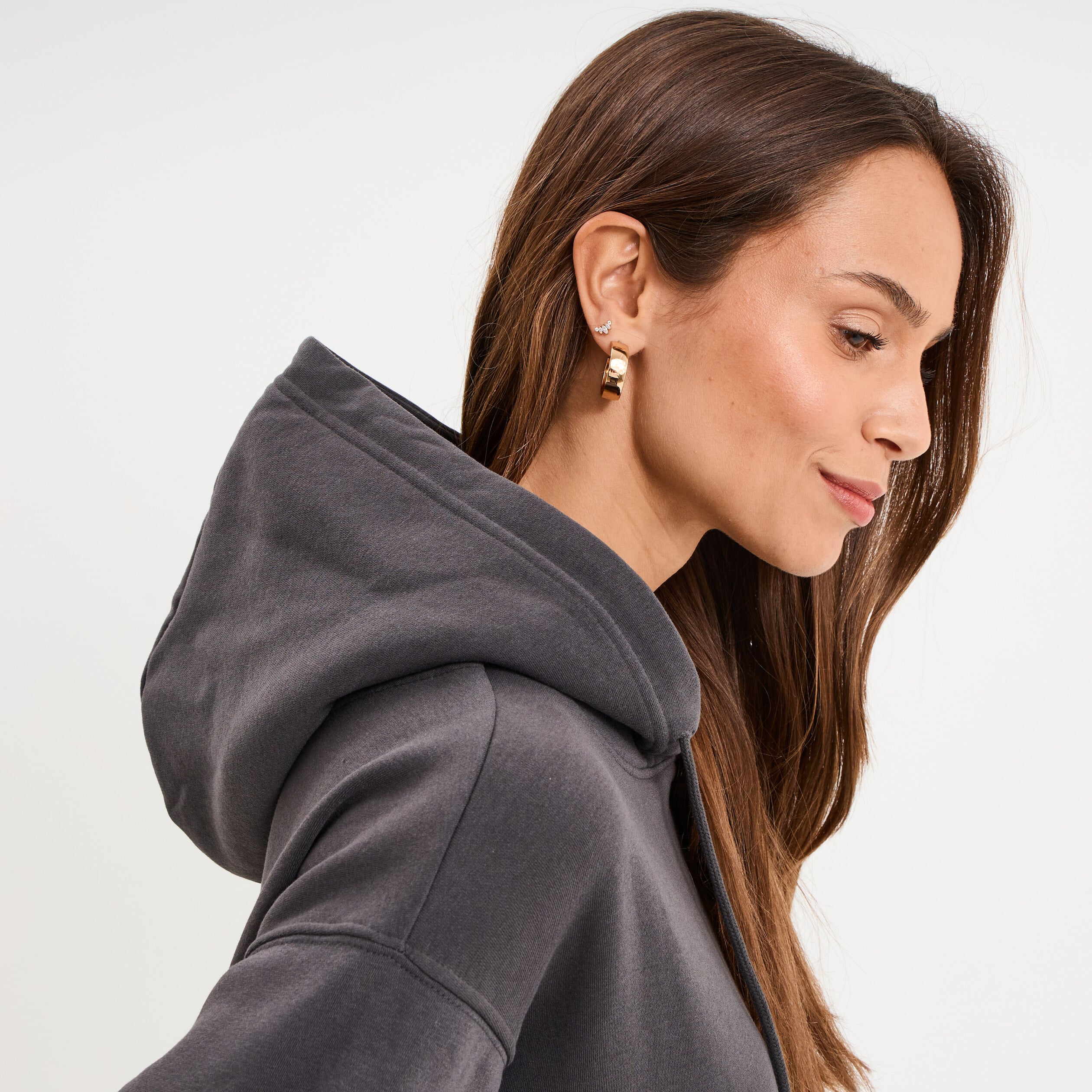 Sweat hoodie molleton &agrave; capuche gris fonc&eacute; femme