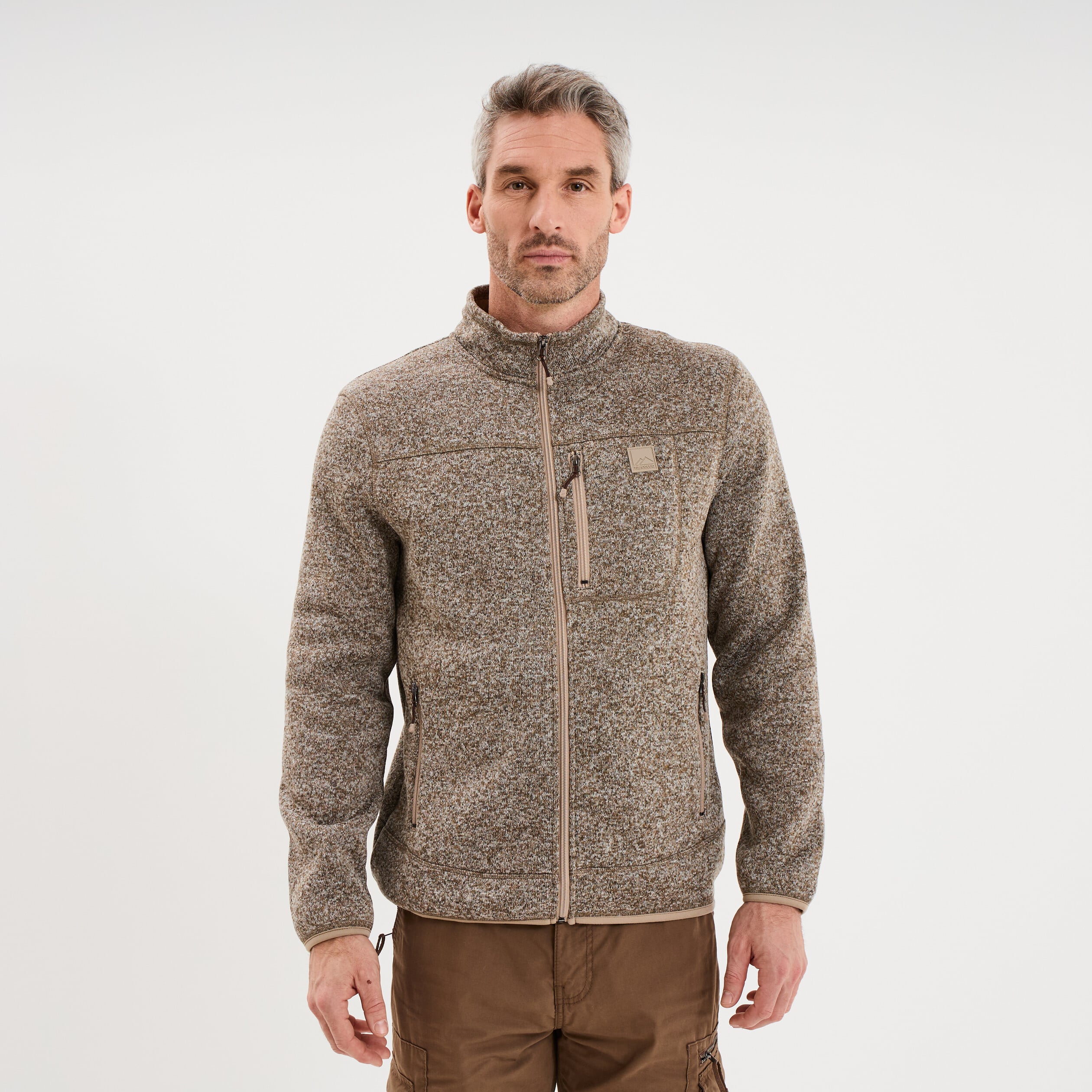 Gilet manches longues col montant marron homme