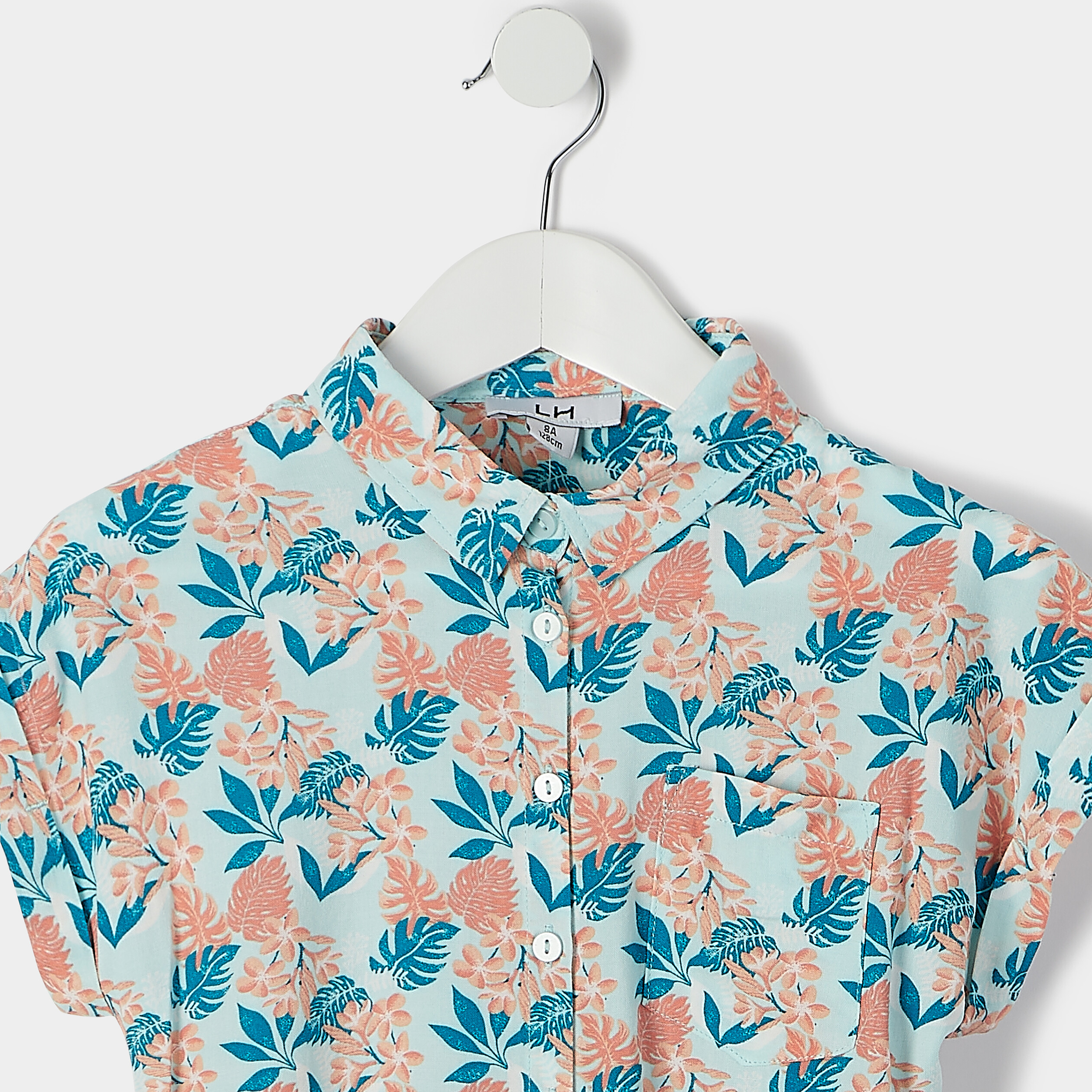 Chemise manches courtes nouée bleu turquoise fille