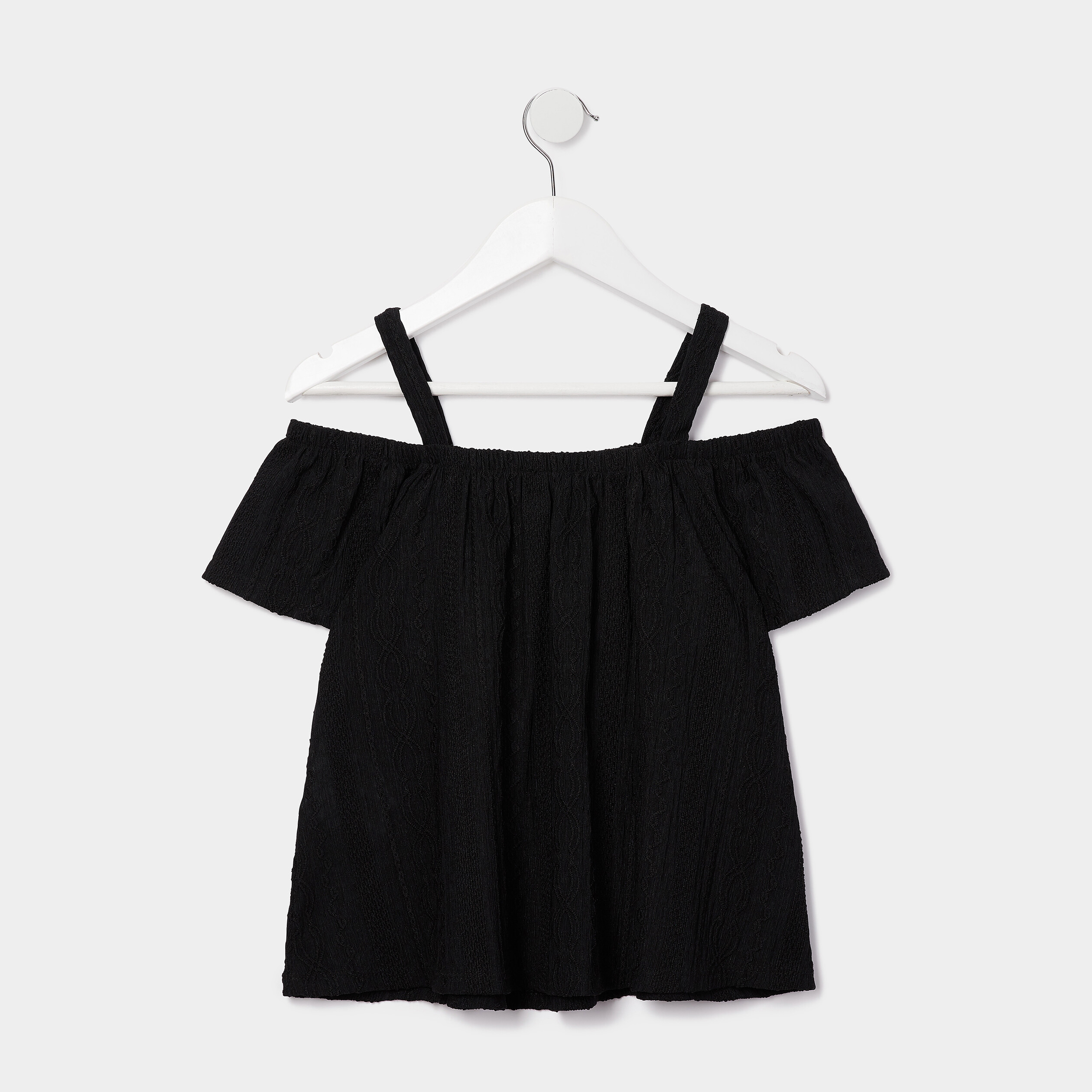 t shirt manches courtes col bardot noir fille T-shirt manches courtes col bardot noir fille