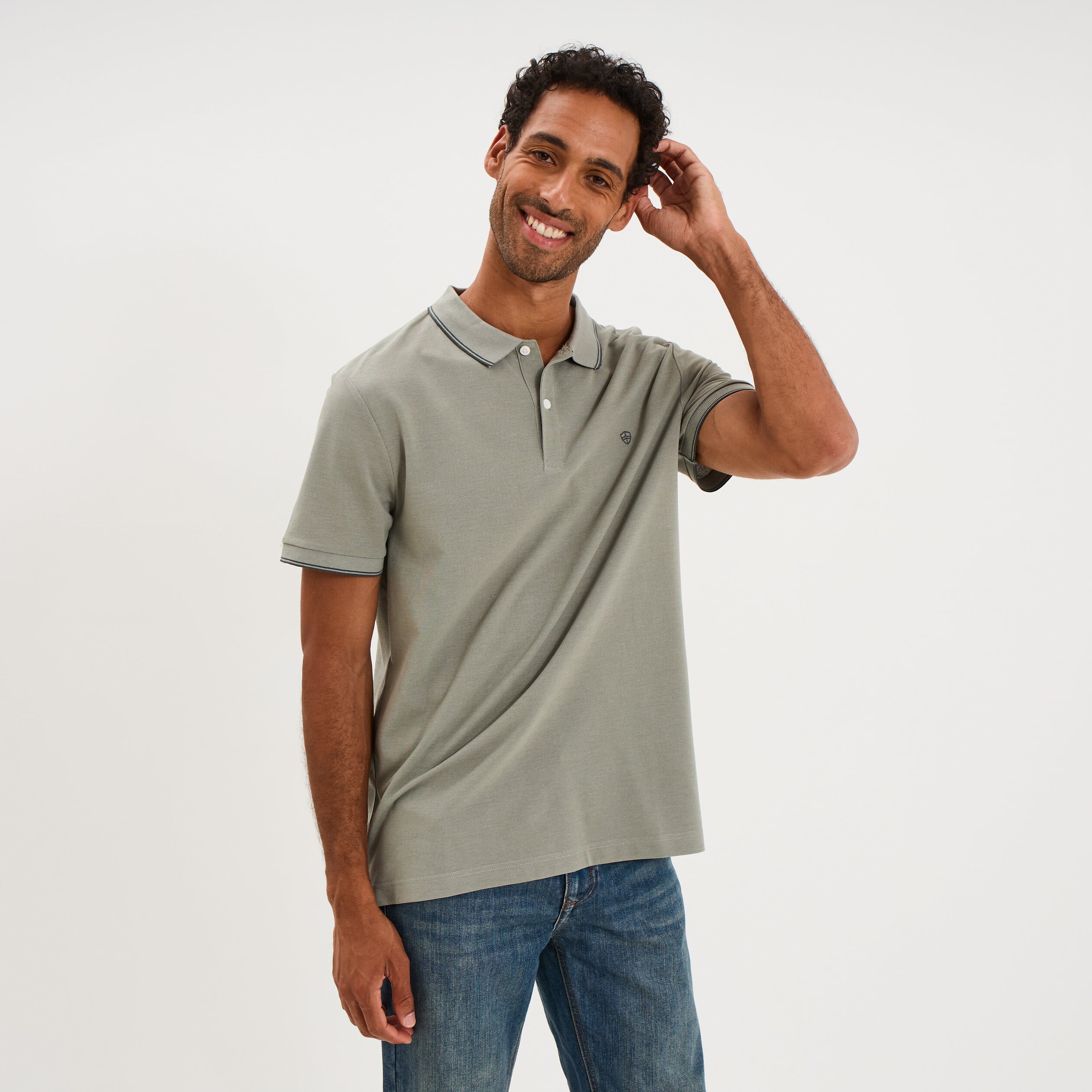 Polo piqu&eacute; coton manches courtes vert homme