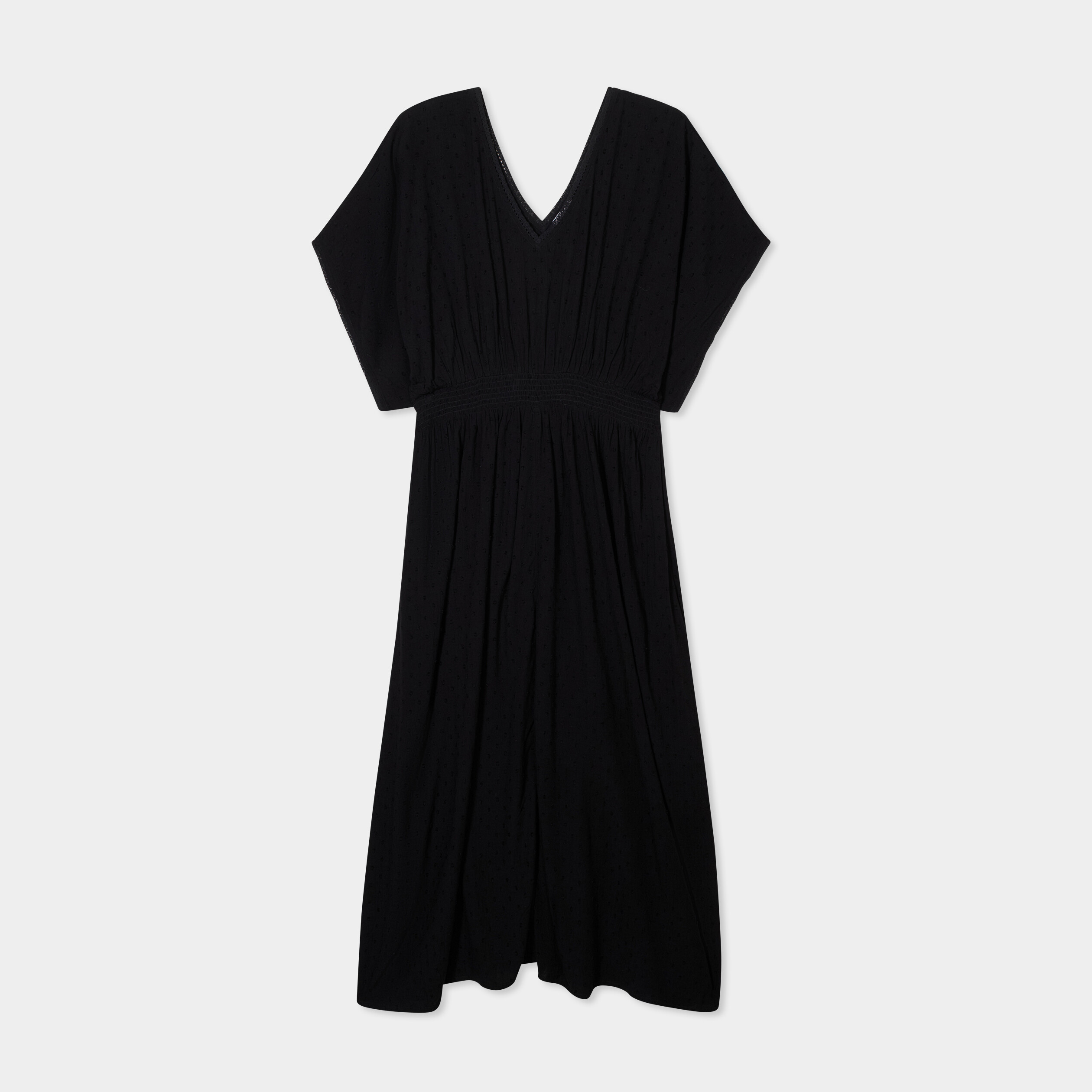 robe longue en plumetis taille smockee noir femmegt Robe longue en plumetis taille smockée noir femme grande taille