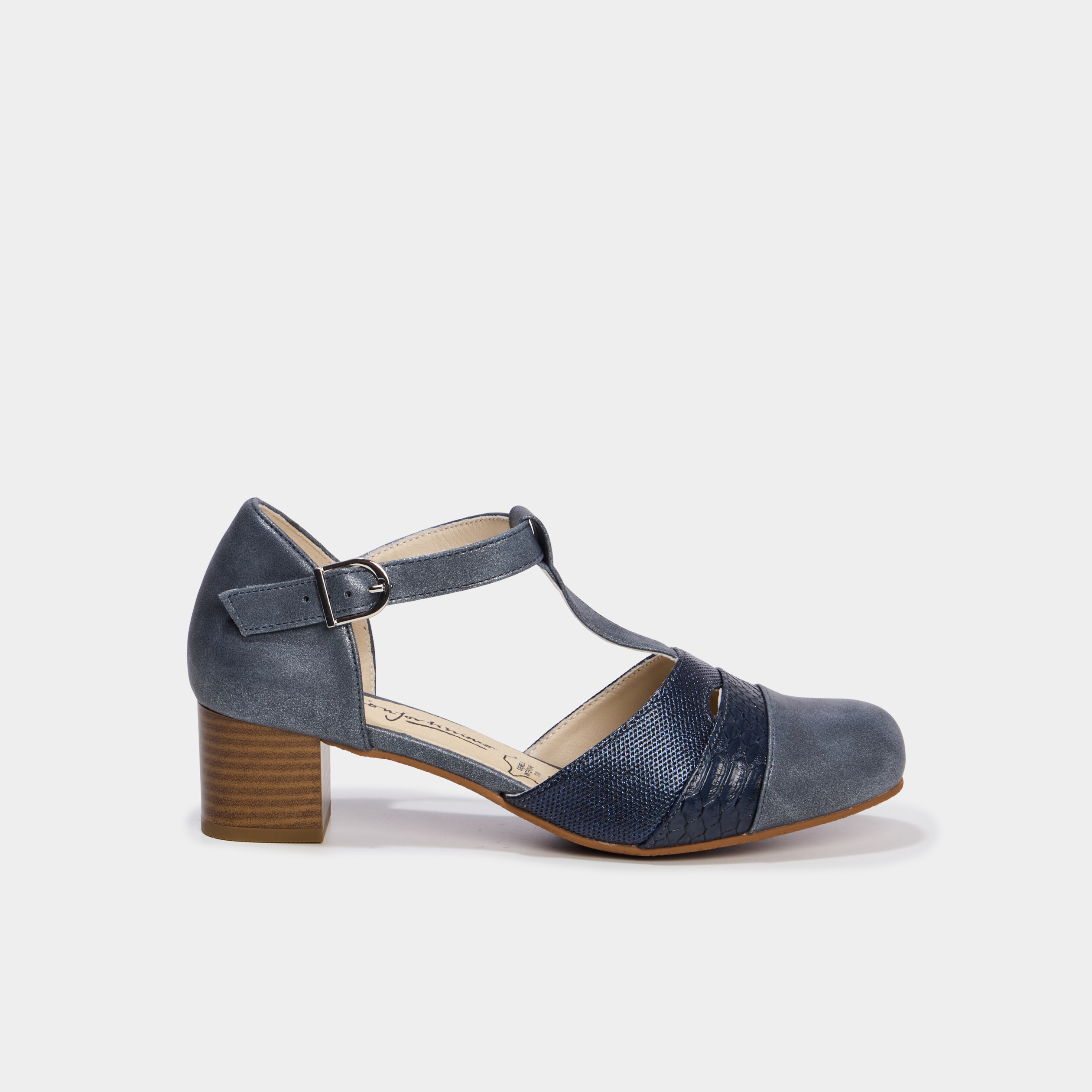 Escarpins &agrave; talons pied large bleu marine femme