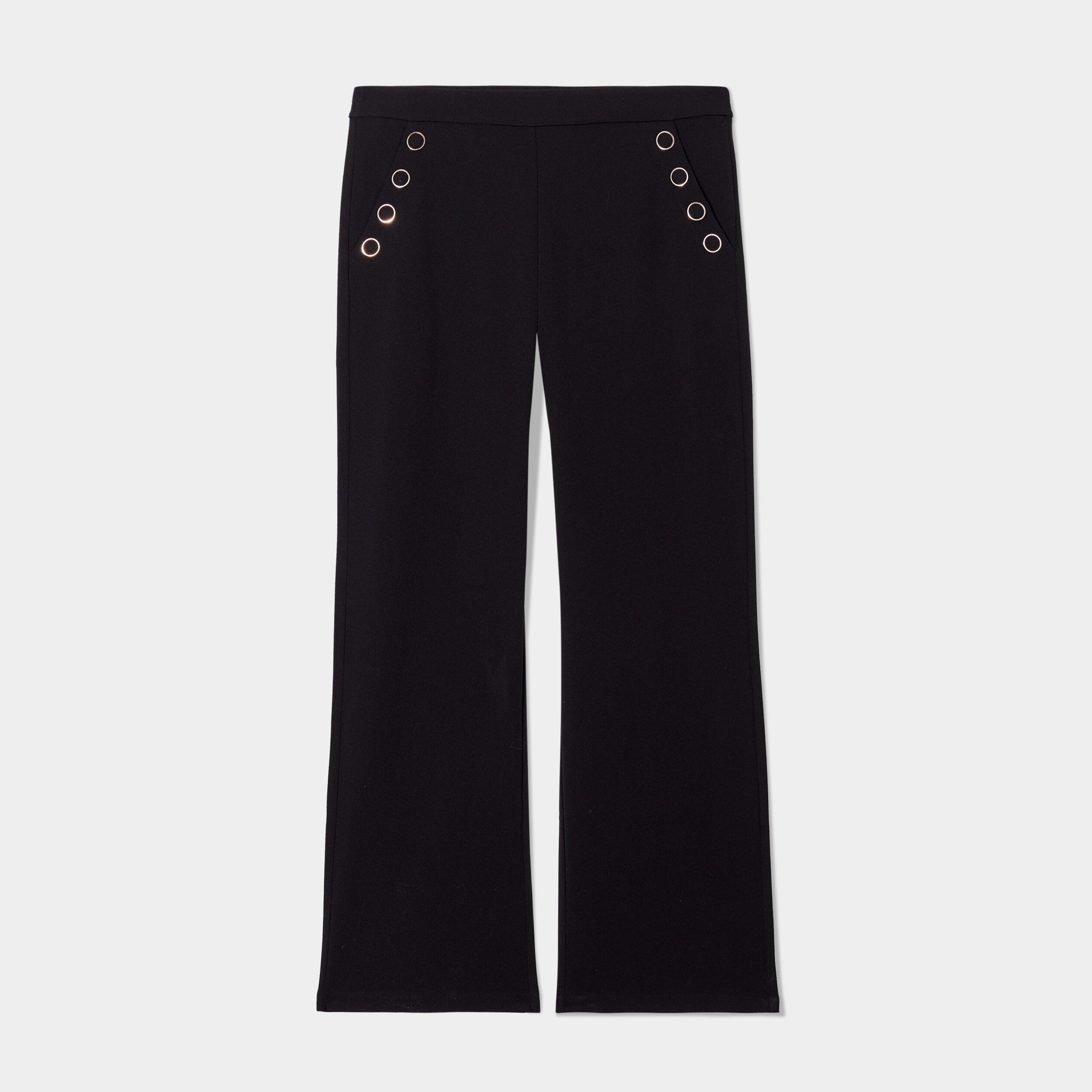 Pantalon droit à pont taille élastiquée noir femme La Halle