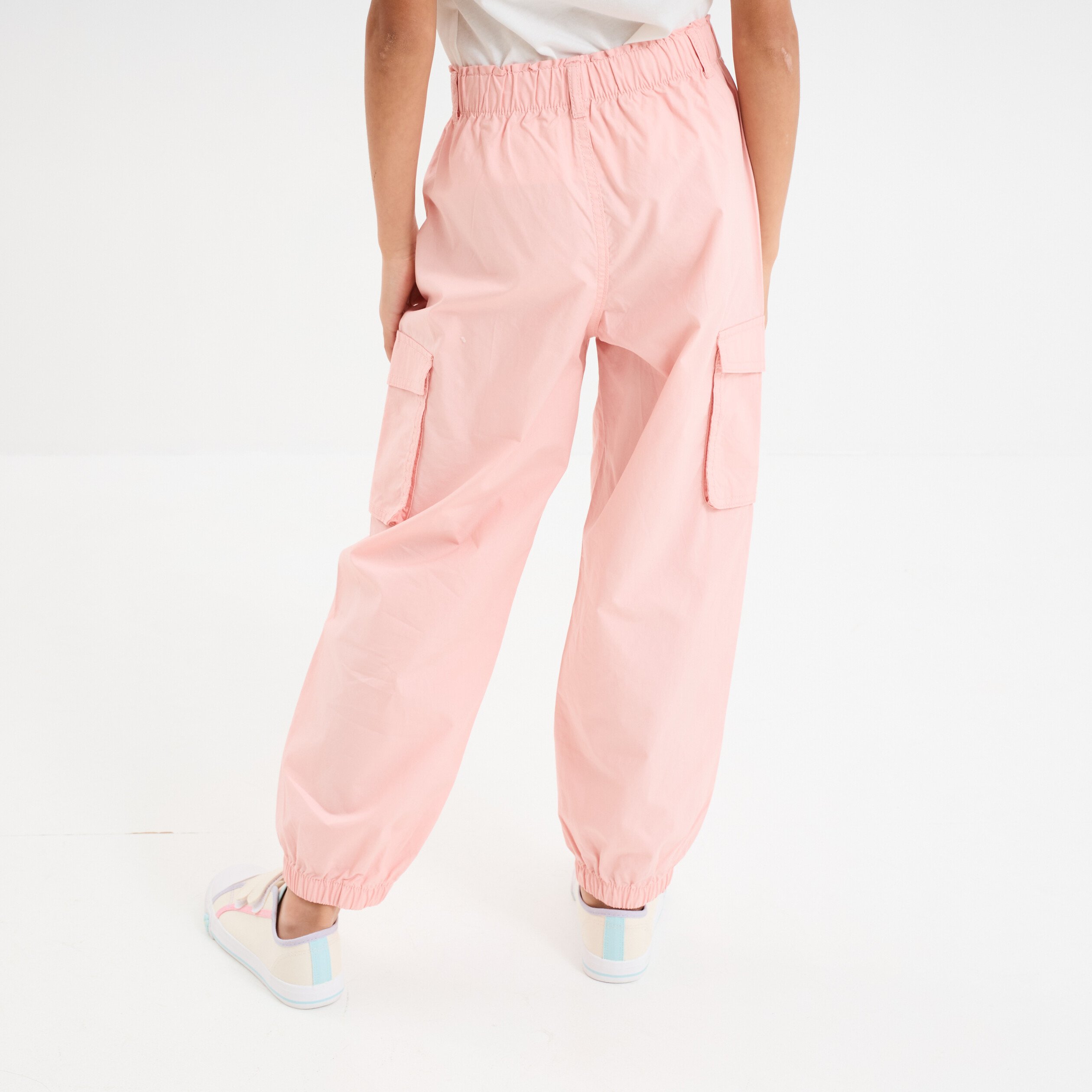 pantalon parachute battle poches cotes rose pastel fille Pantalon parachute battle poches côtés rose pastel fille