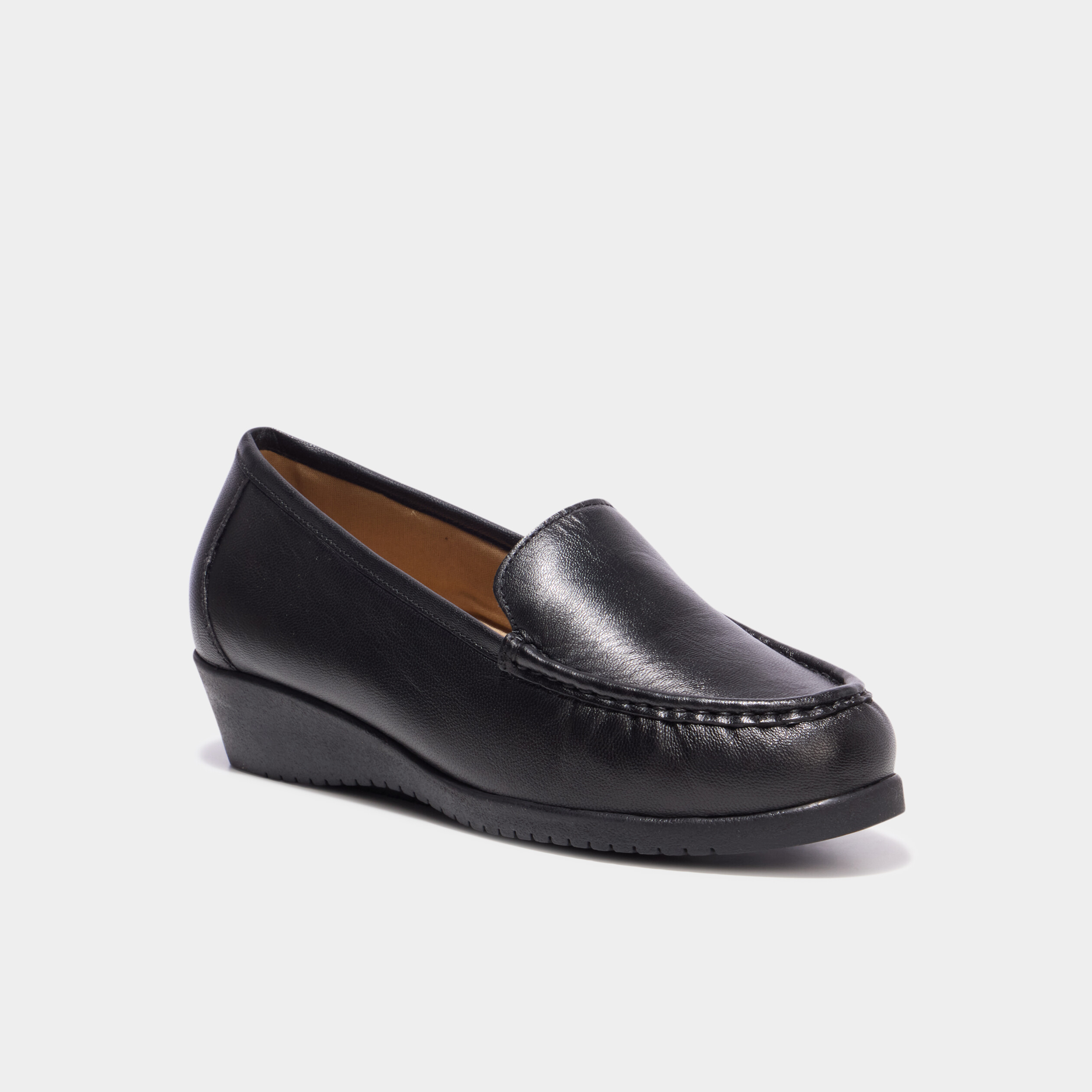 Mocassins compens&eacute;s confort cuir noir femme