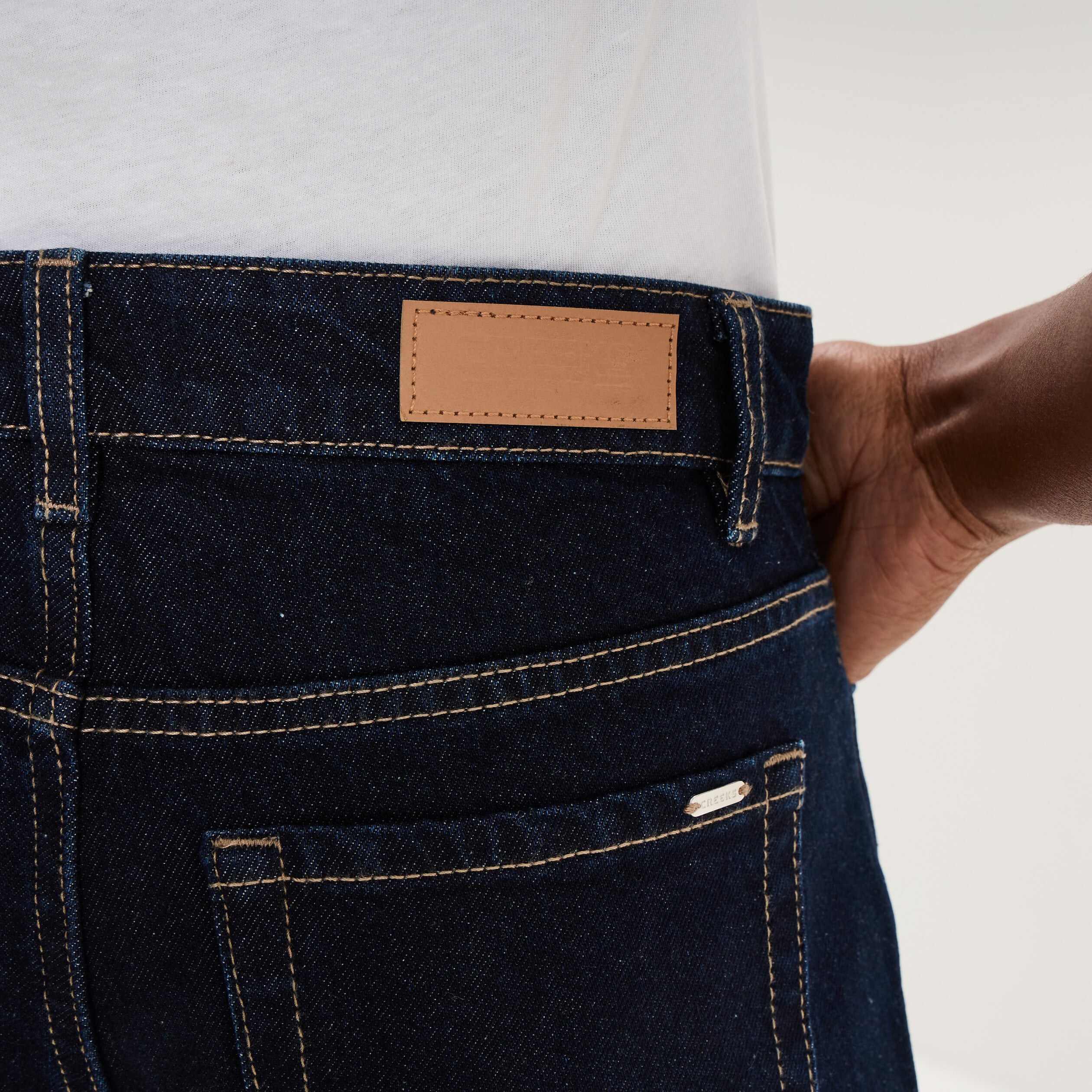 Jean droit bord revers 7/8&egrave;me denim brut femme