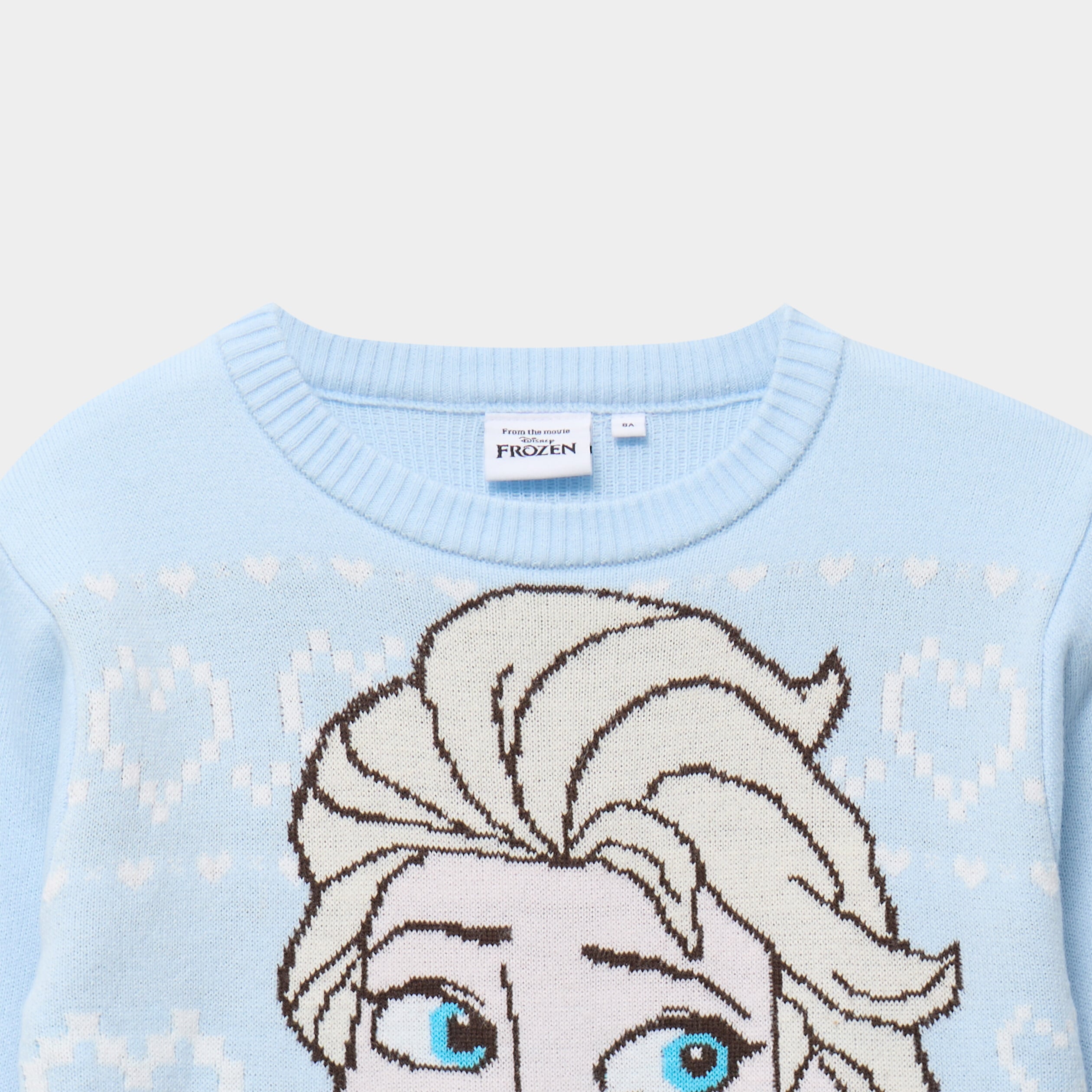 Pull col rond La reine des neiges bleu fille