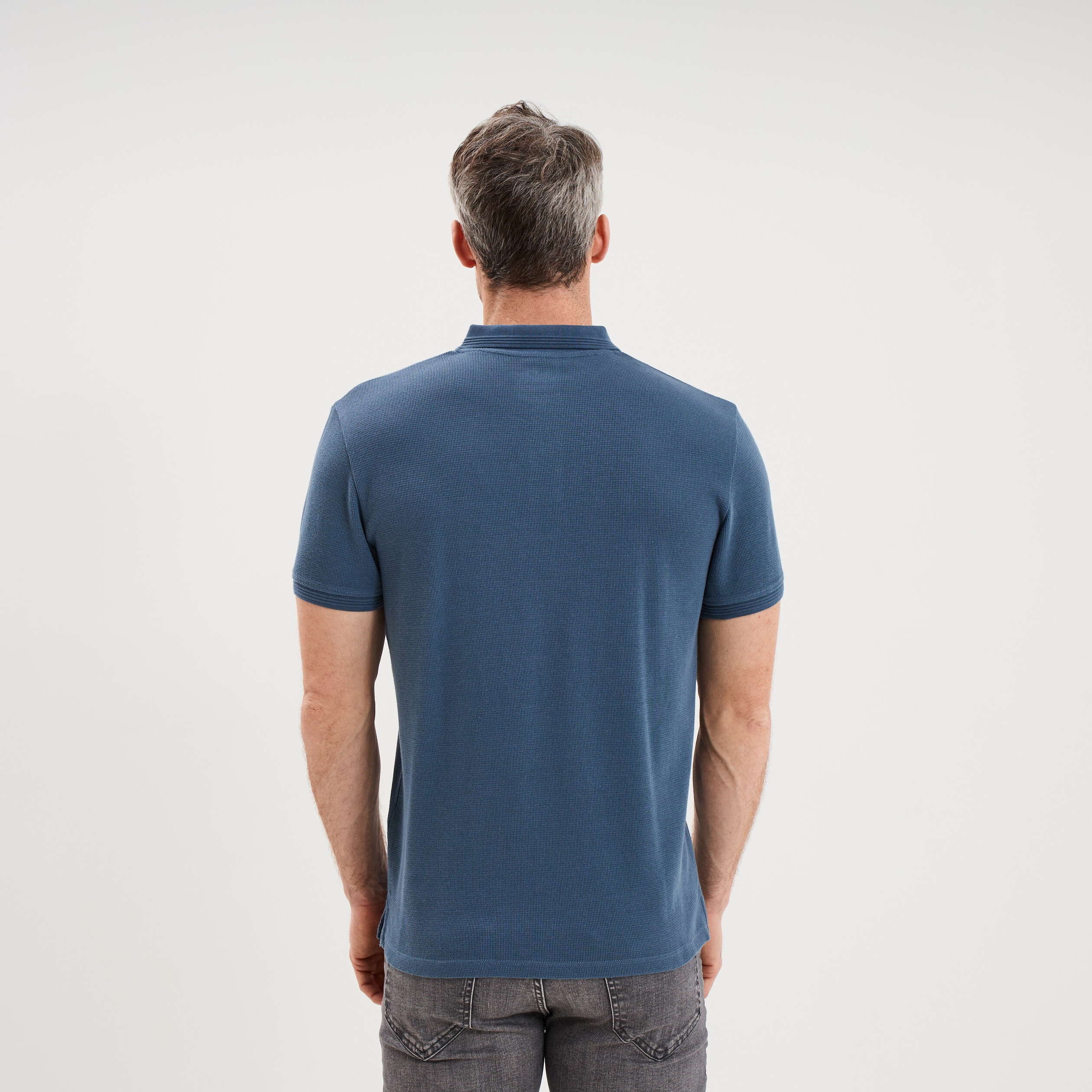 Polo textur&eacute; manches courtes coton bleu gris homme
