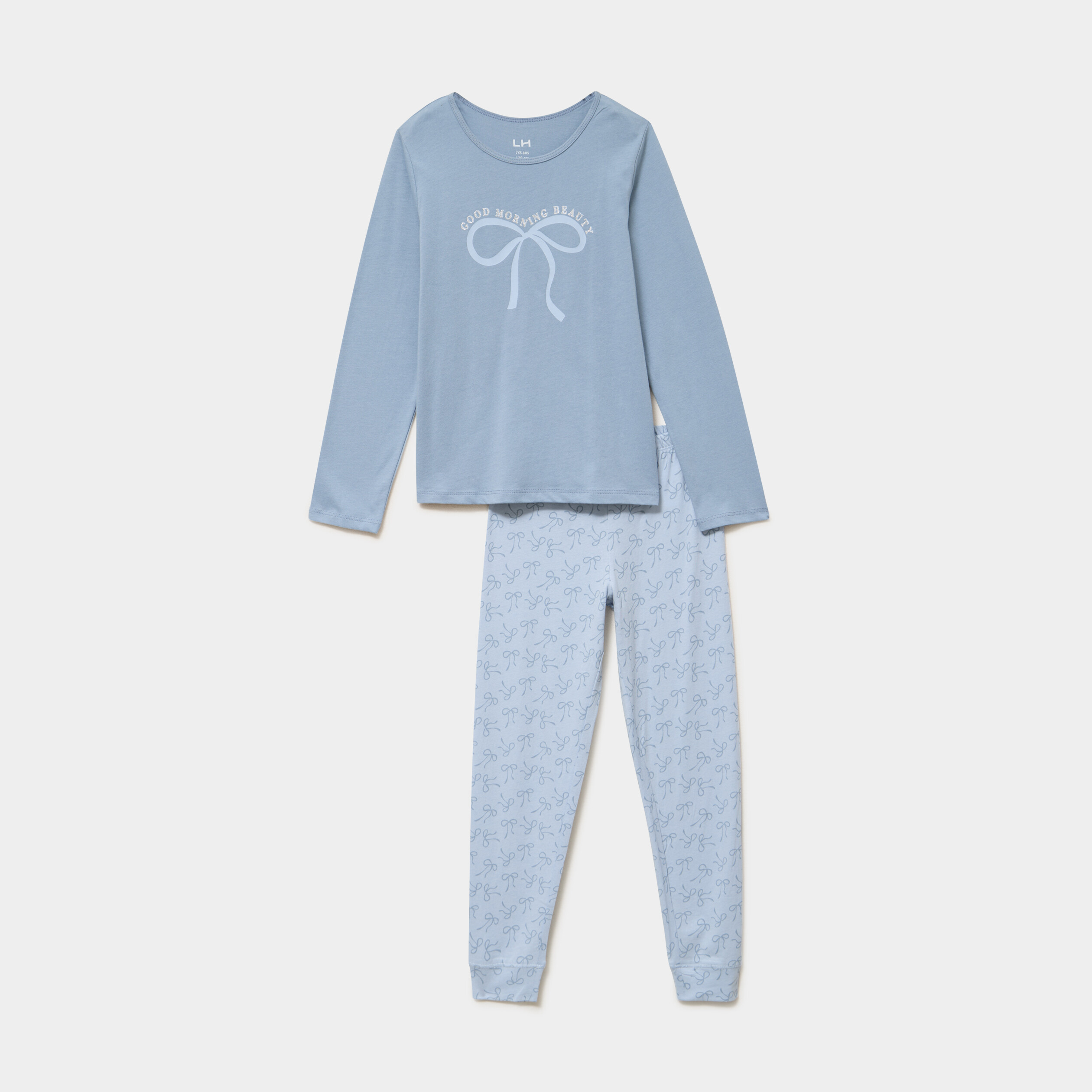 Ensemble pyjama pantalon et t-shirt bleu gris fille