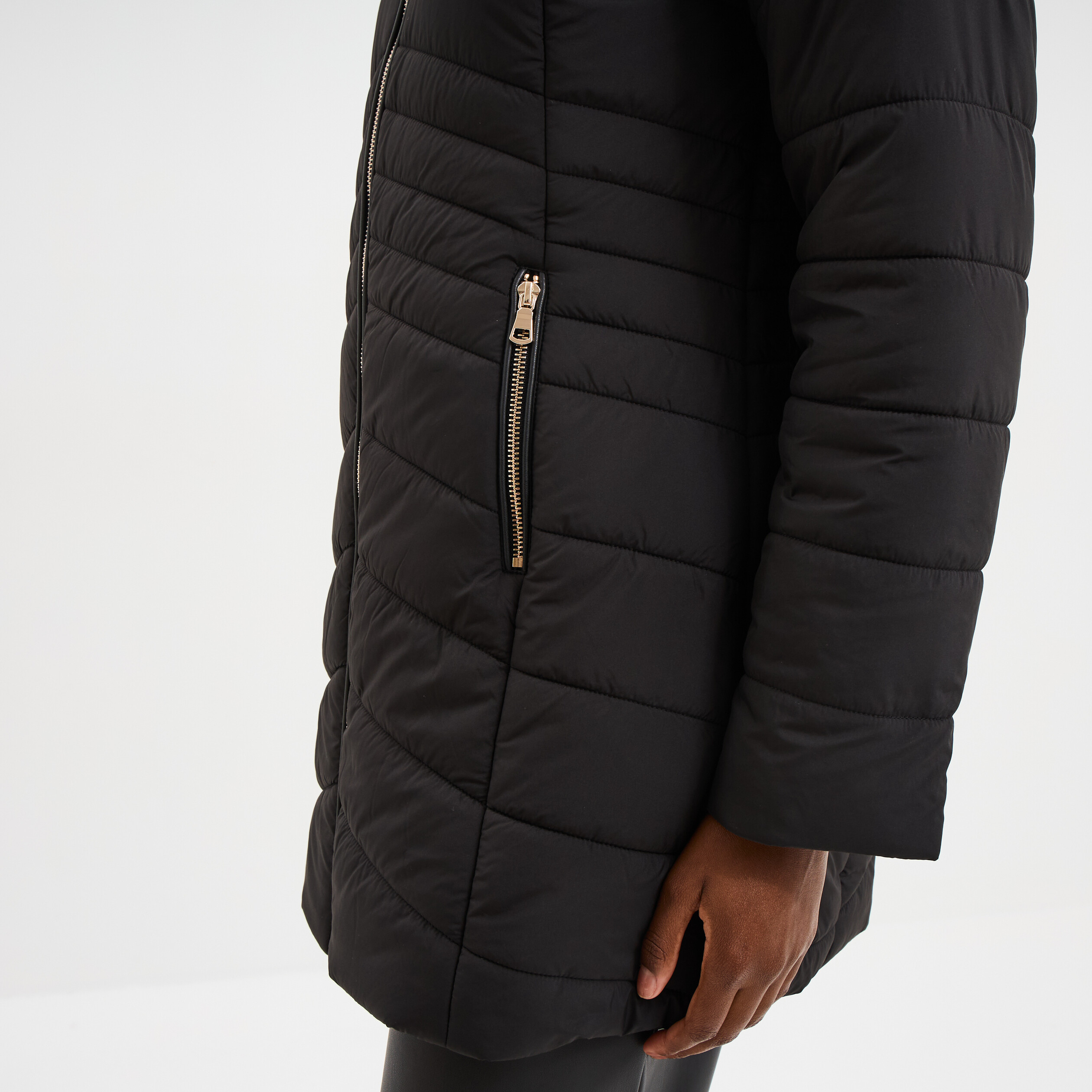 Doudoune mi-longue &agrave; capuche noir femme