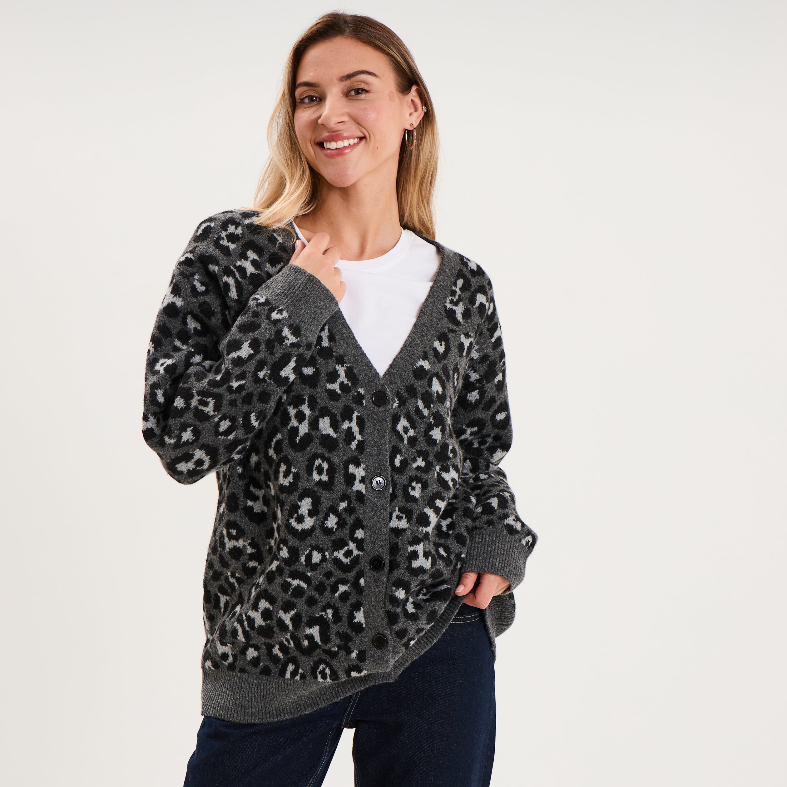 Gilet col en V manches longues gris femme