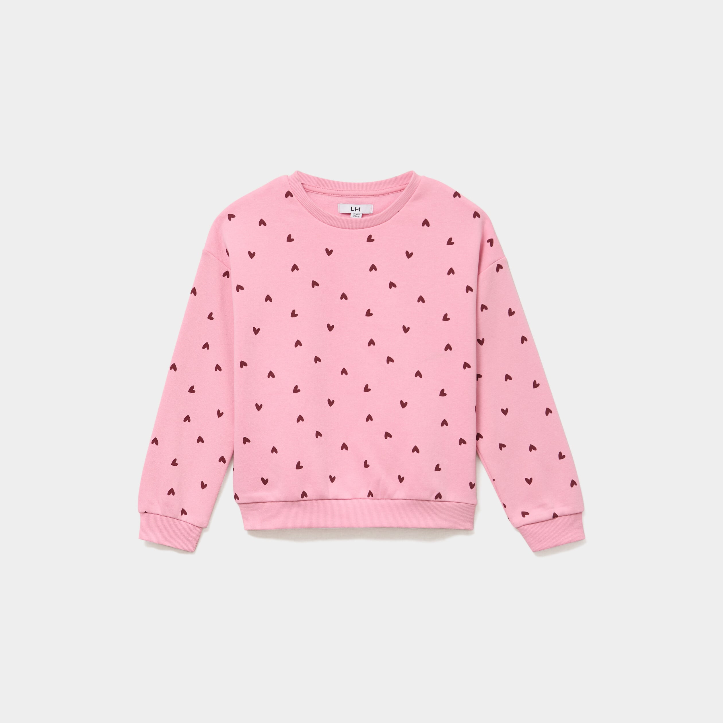 Sweat col rond manches longues rose clair fille