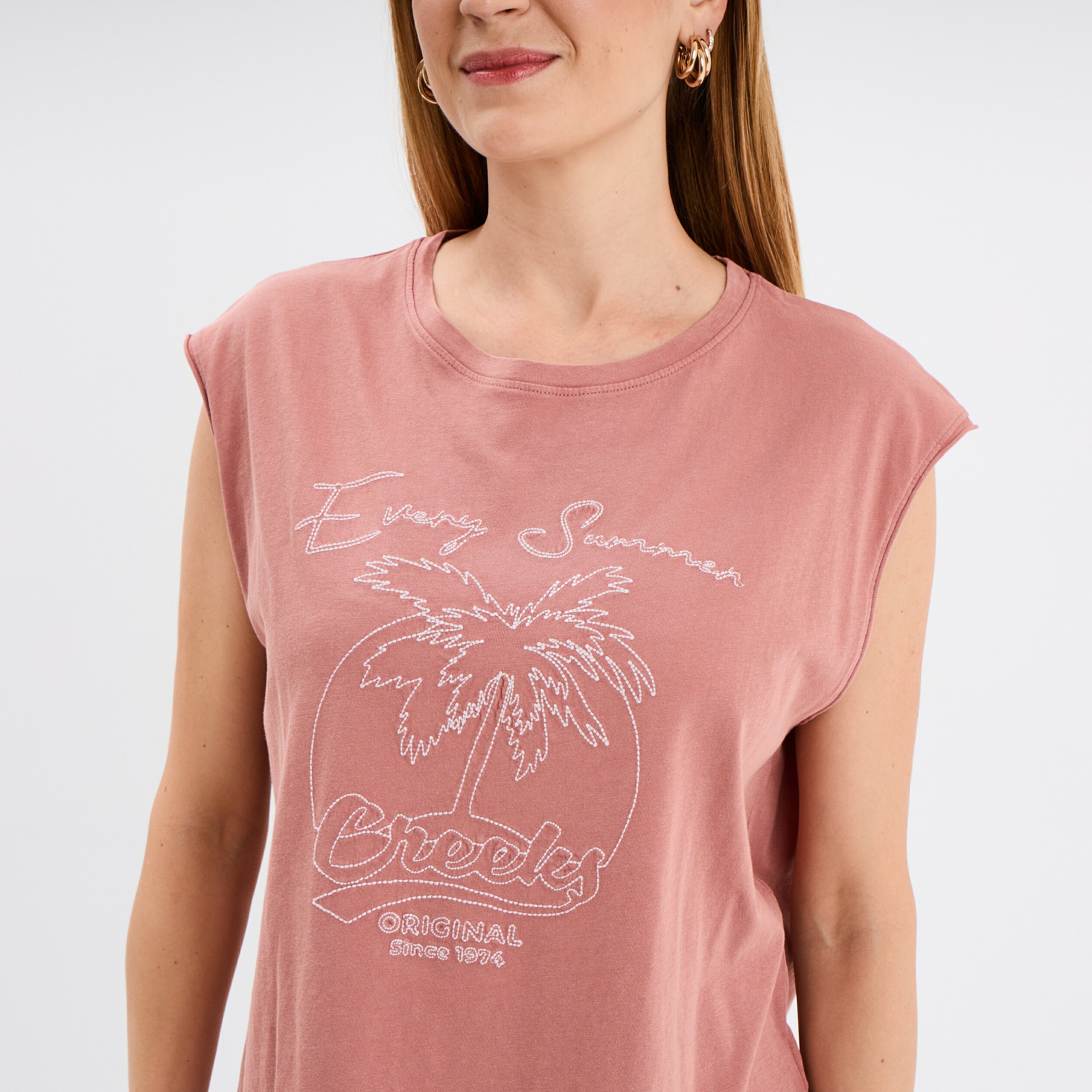 debardeur brode coton vieux rose femme Débardeur brodé coton vieux rose femme