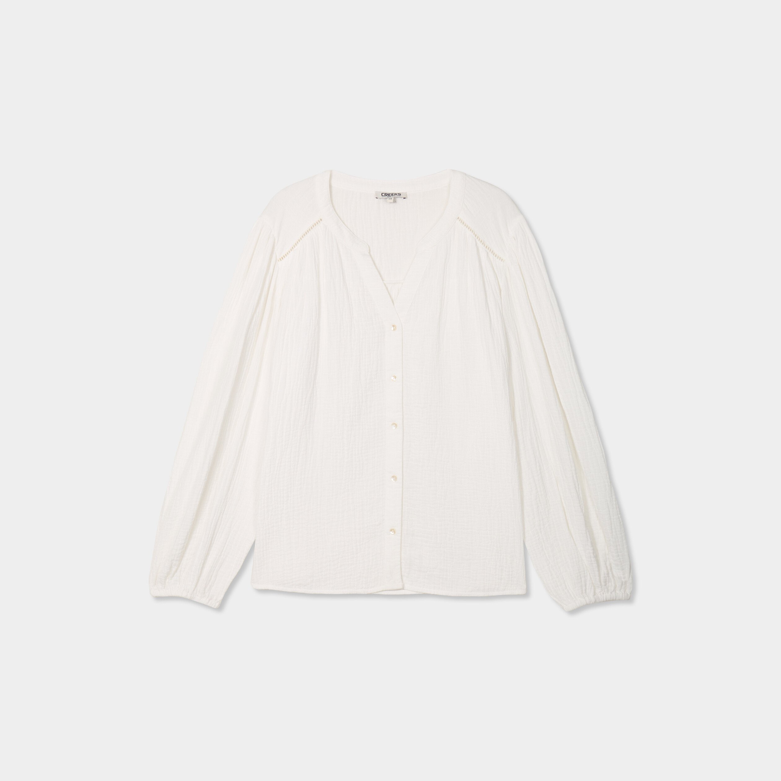 blouse col tunisien gaze de coton creeks blanc femme Blouse col tunisien gaze de coton Creeks blanc femme