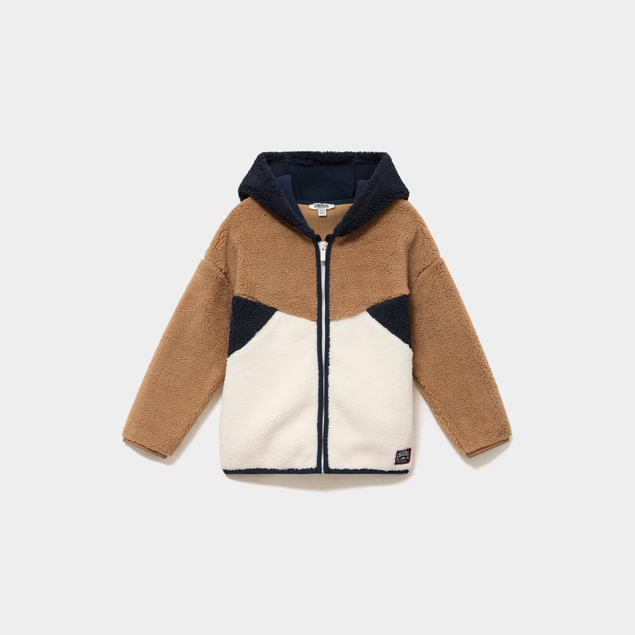 Gilet oversize zipp&eacute; polaire &agrave; capuche taupe gar&ccedil;on