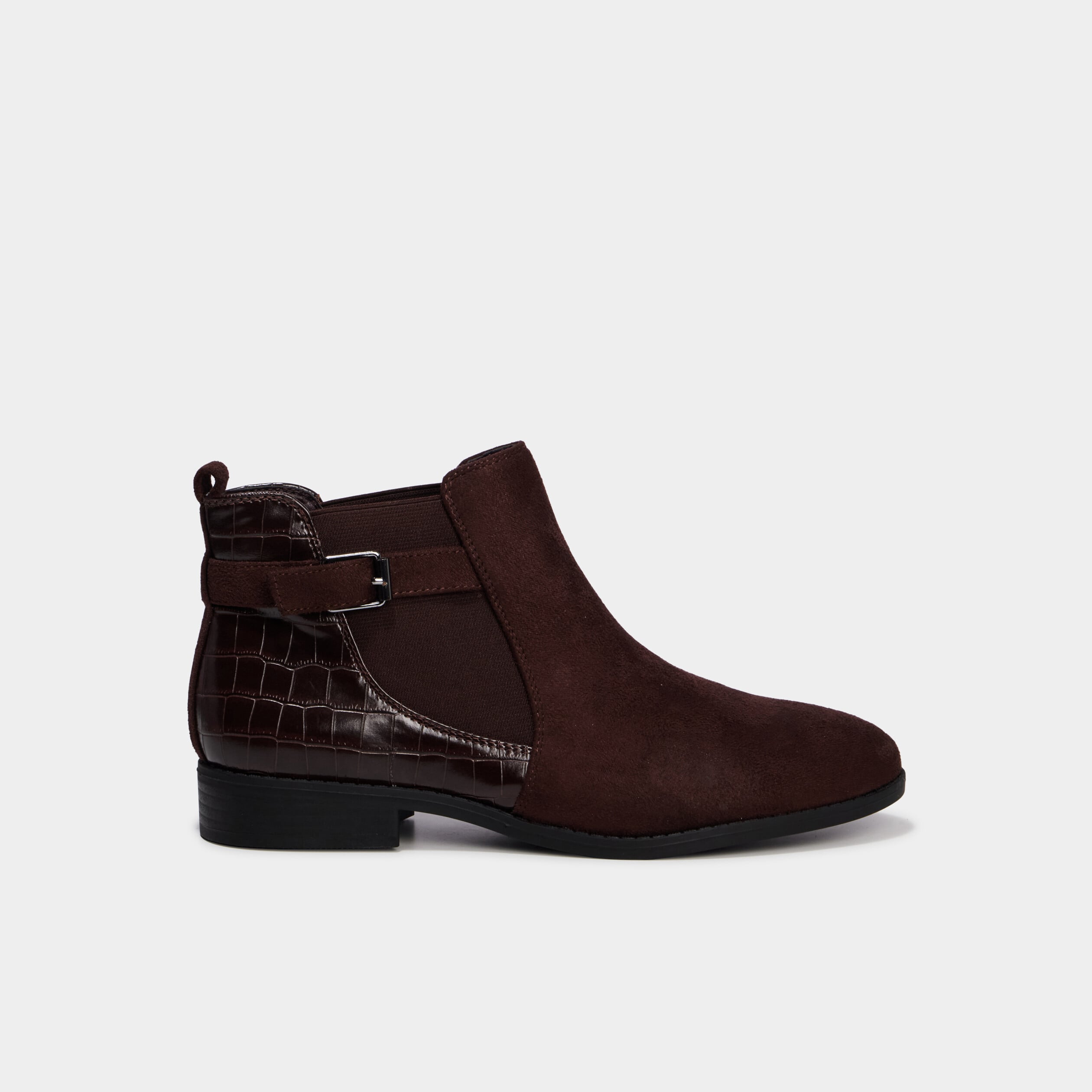 Boots &agrave; talons et boucles marron fonc&eacute; femme