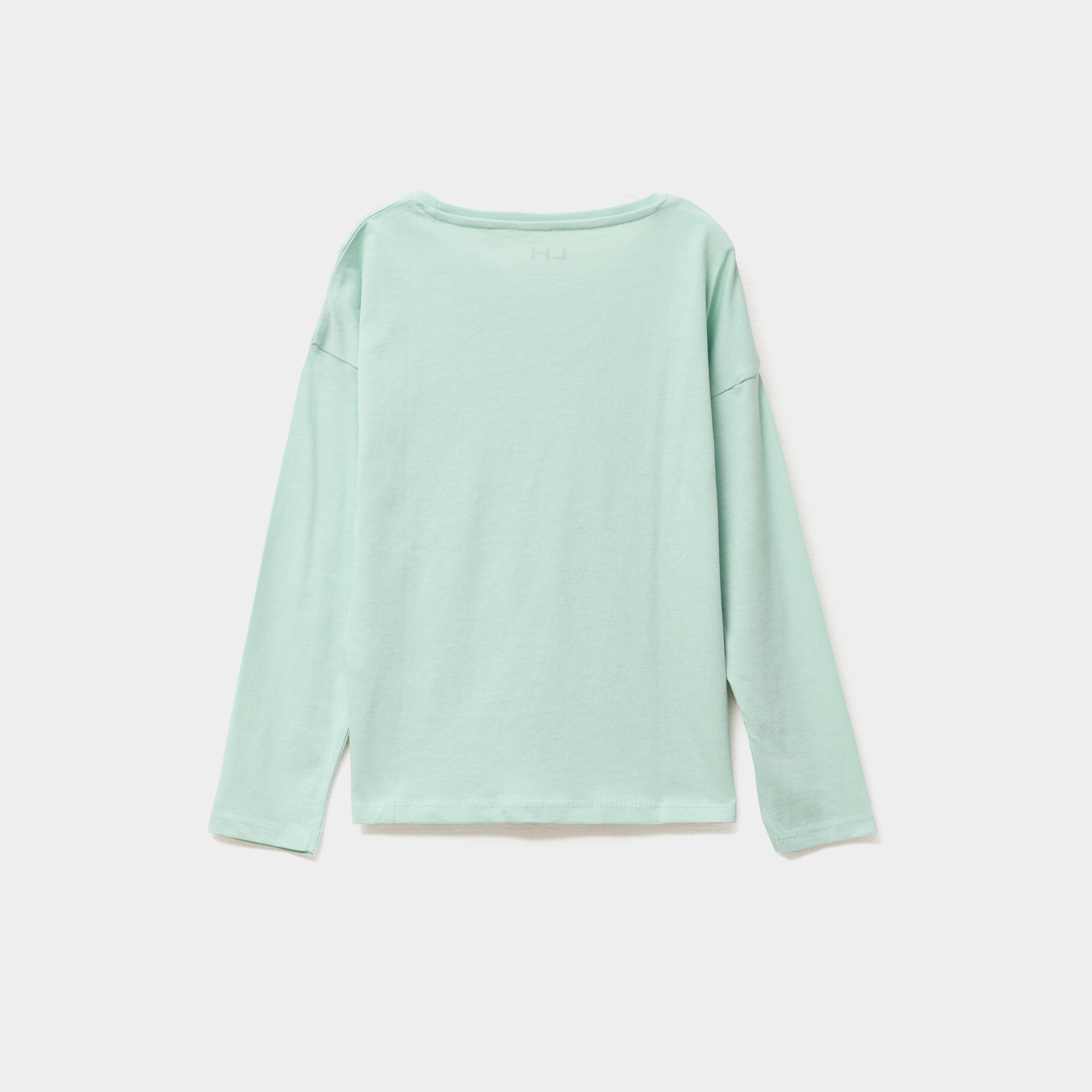 T-shirt col rond manches longues coton vert pastel fille