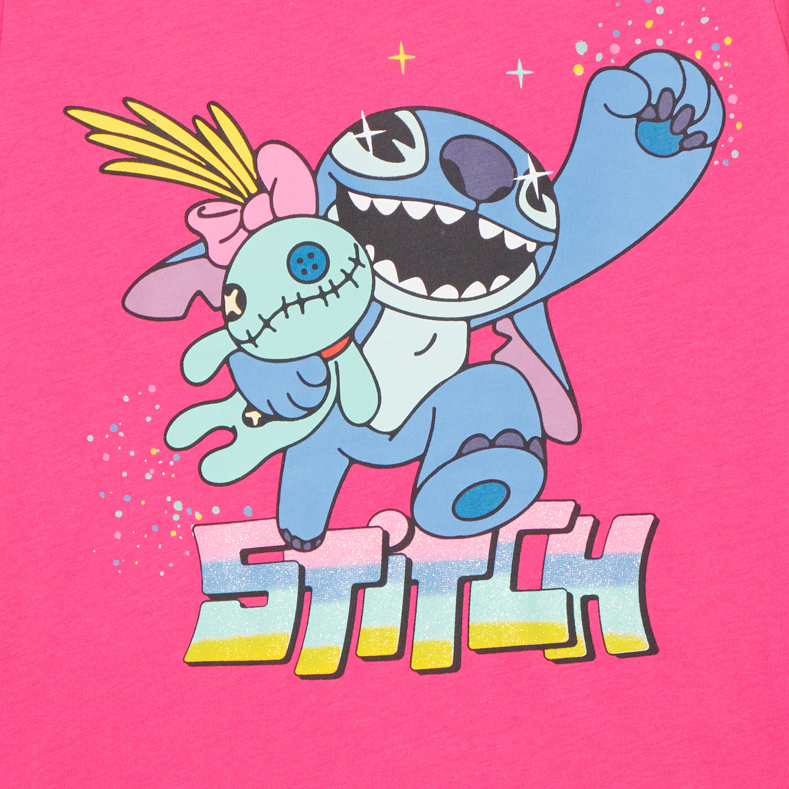 t shirt manches courtes stitch rose fluo fille T-shirt manches courtes Stitch rose fluo fille