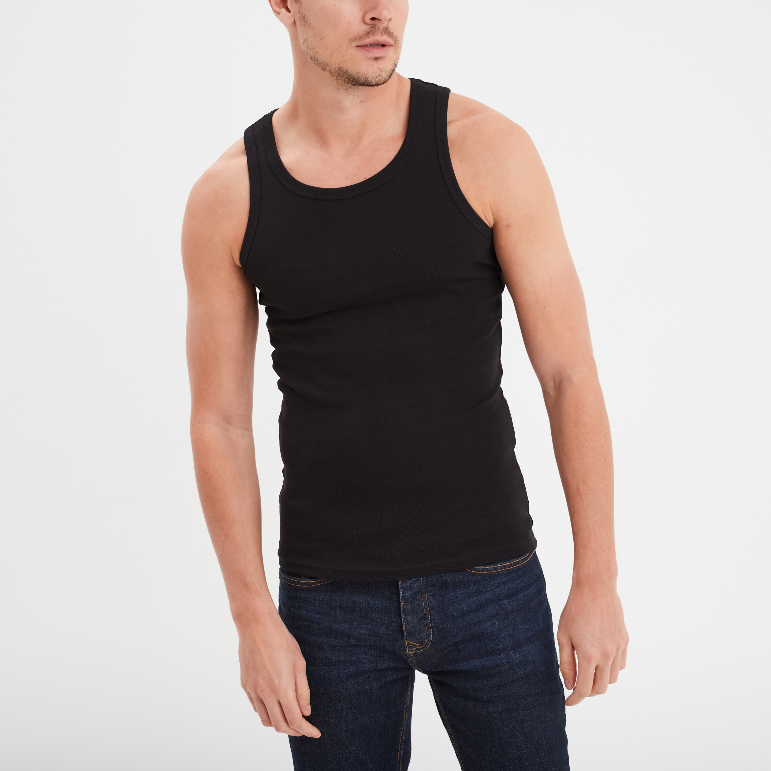 D&eacute;bardeur droit coton bretelles larges noir homme