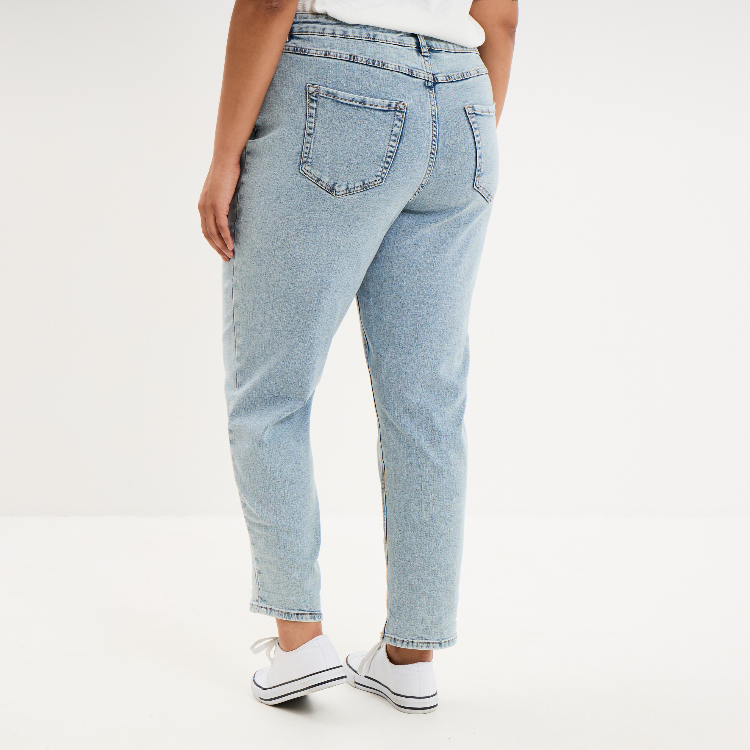 Jeans mom cropped taille haute denim double stone femme grande taille
