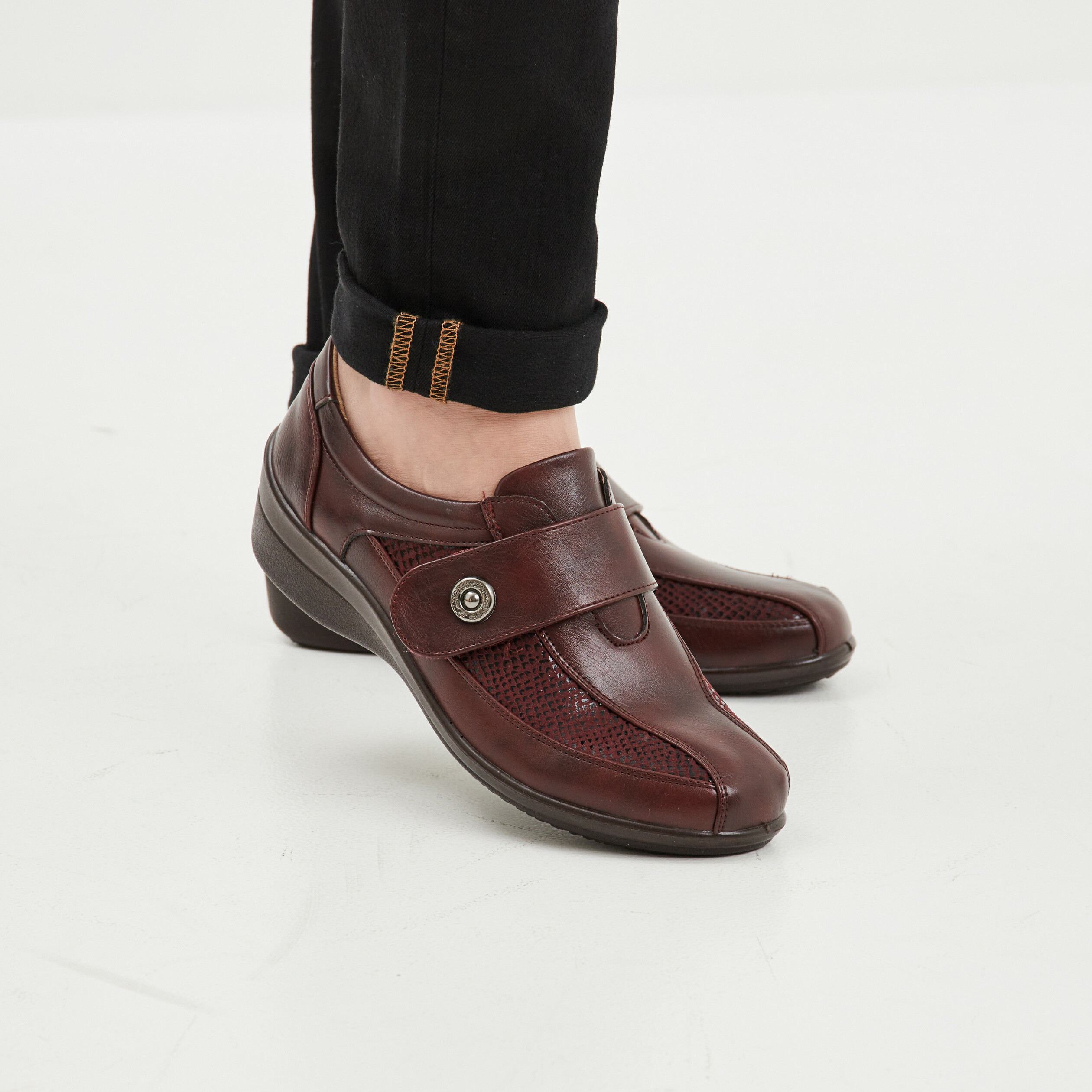 loafers compenses en cuir bordeaux femme Loafers compensés en cuir bordeaux femme