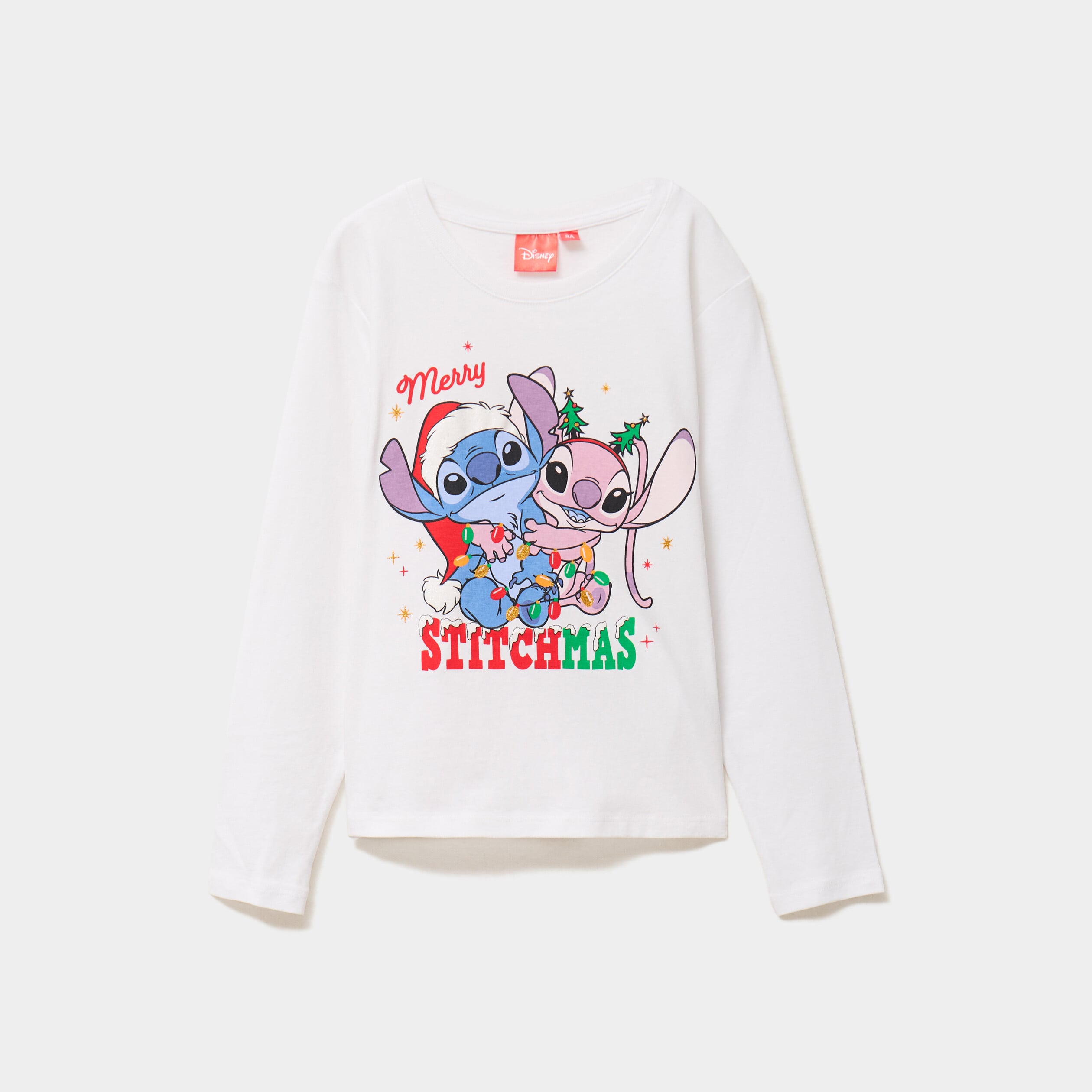 T-shirt manches longues No&euml;l Stitch blanc fille