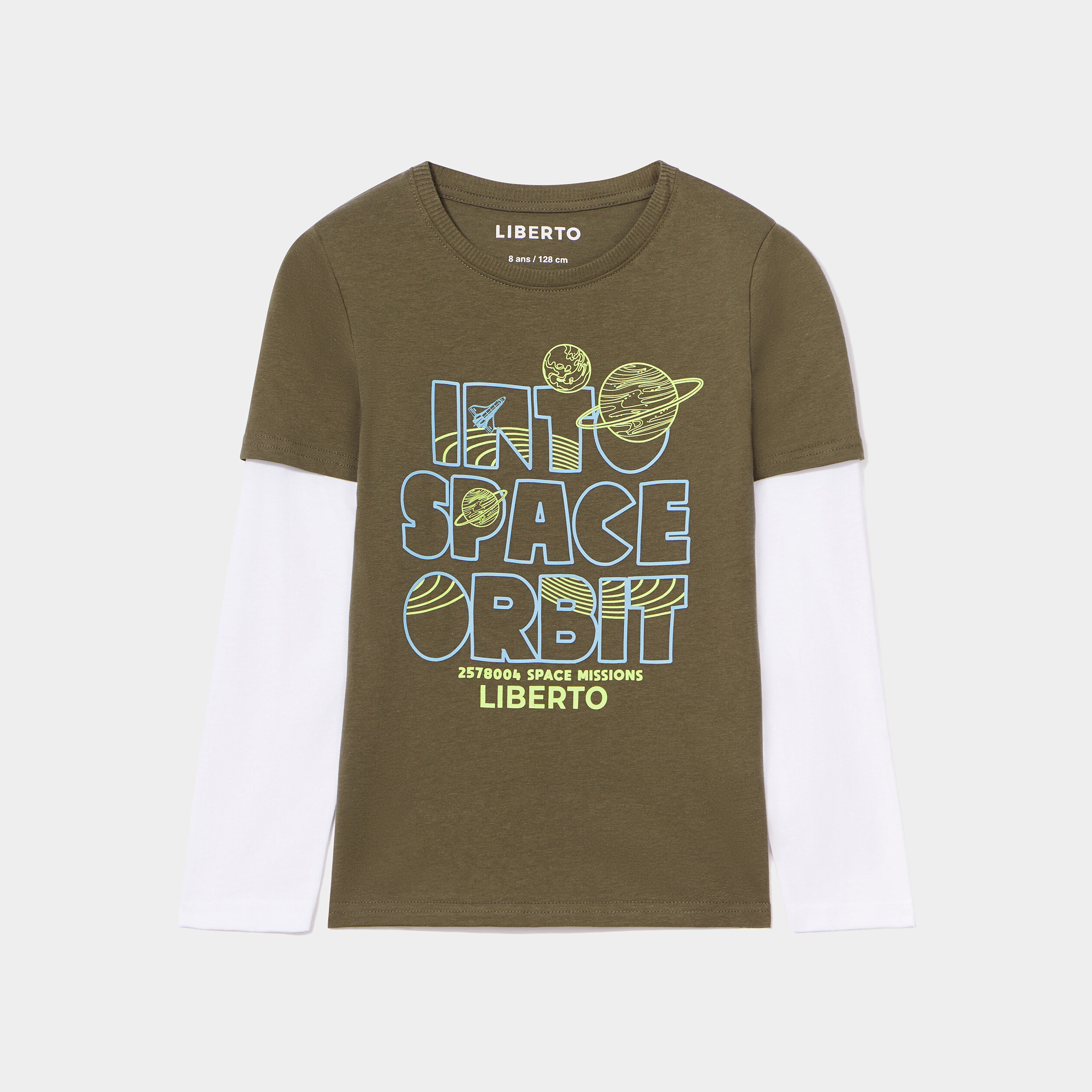 t shirt effet 2 en 1 coton liberto vert kaki garcon T-shirt effet 2-en-1 coton Liberto vert kaki garçon