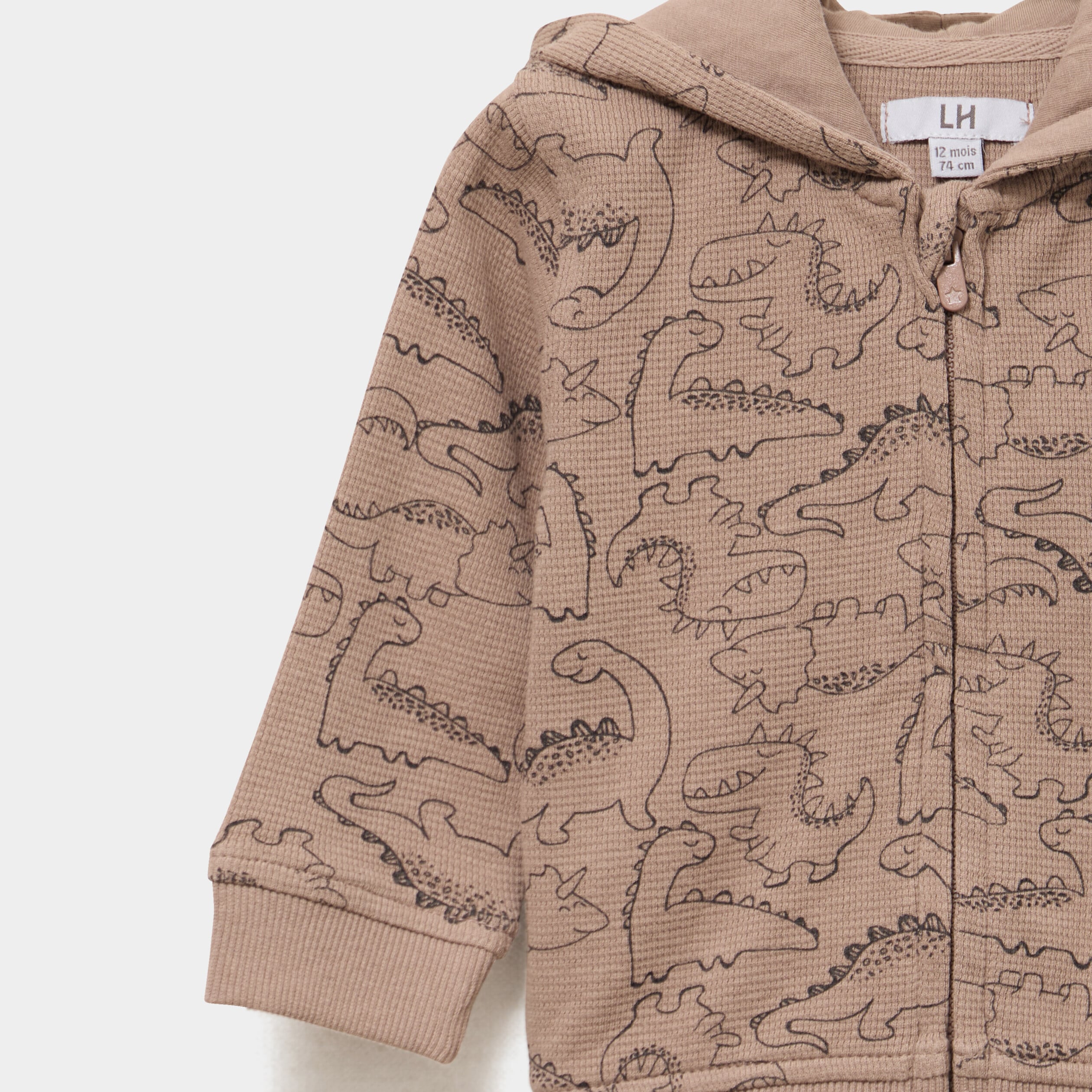Sweat zipp&eacute; &agrave; capuche coton marron clair b&eacute;b&eacute; gar&ccedil;on
