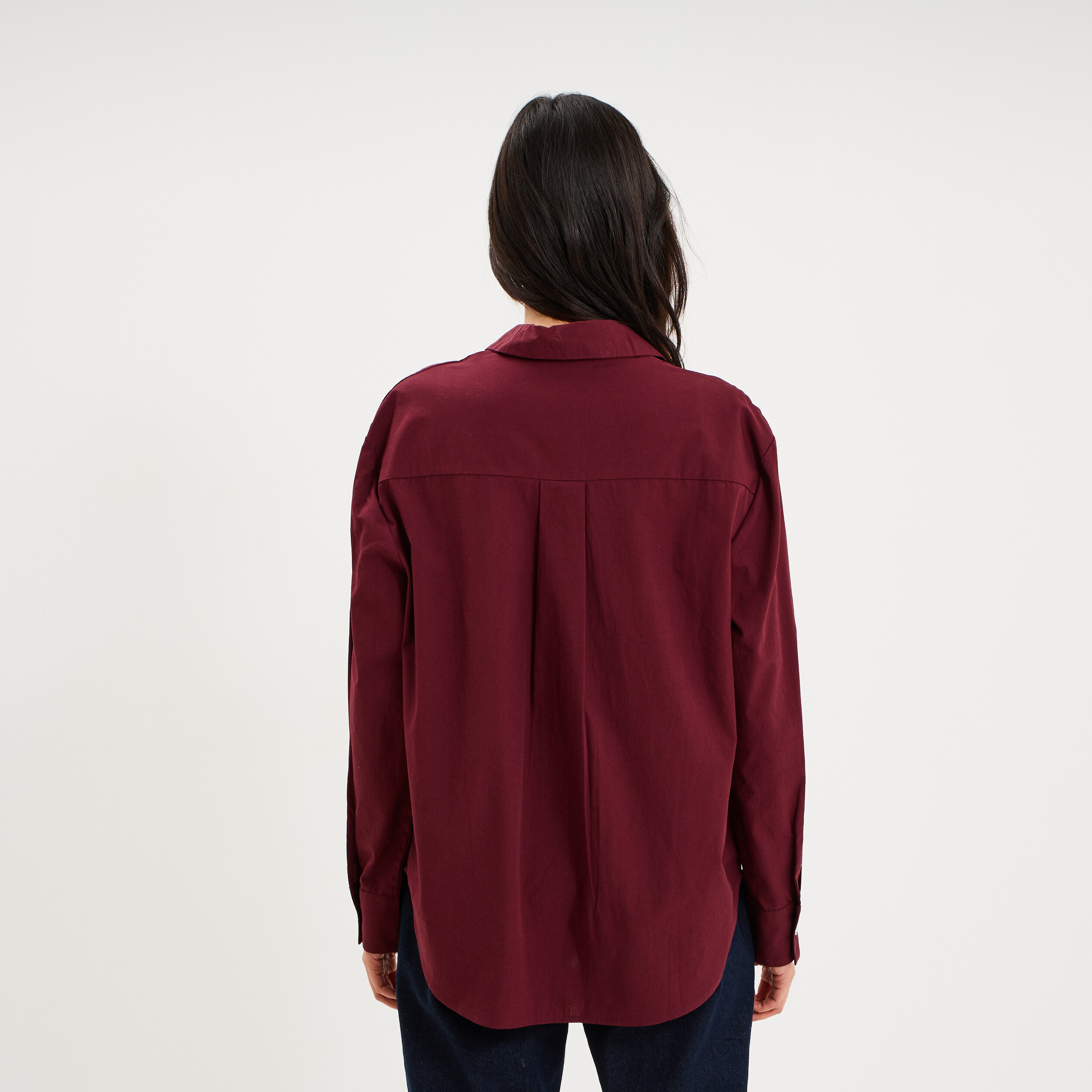 Chemise oversize 1 poche coton violet fonc&eacute; femme